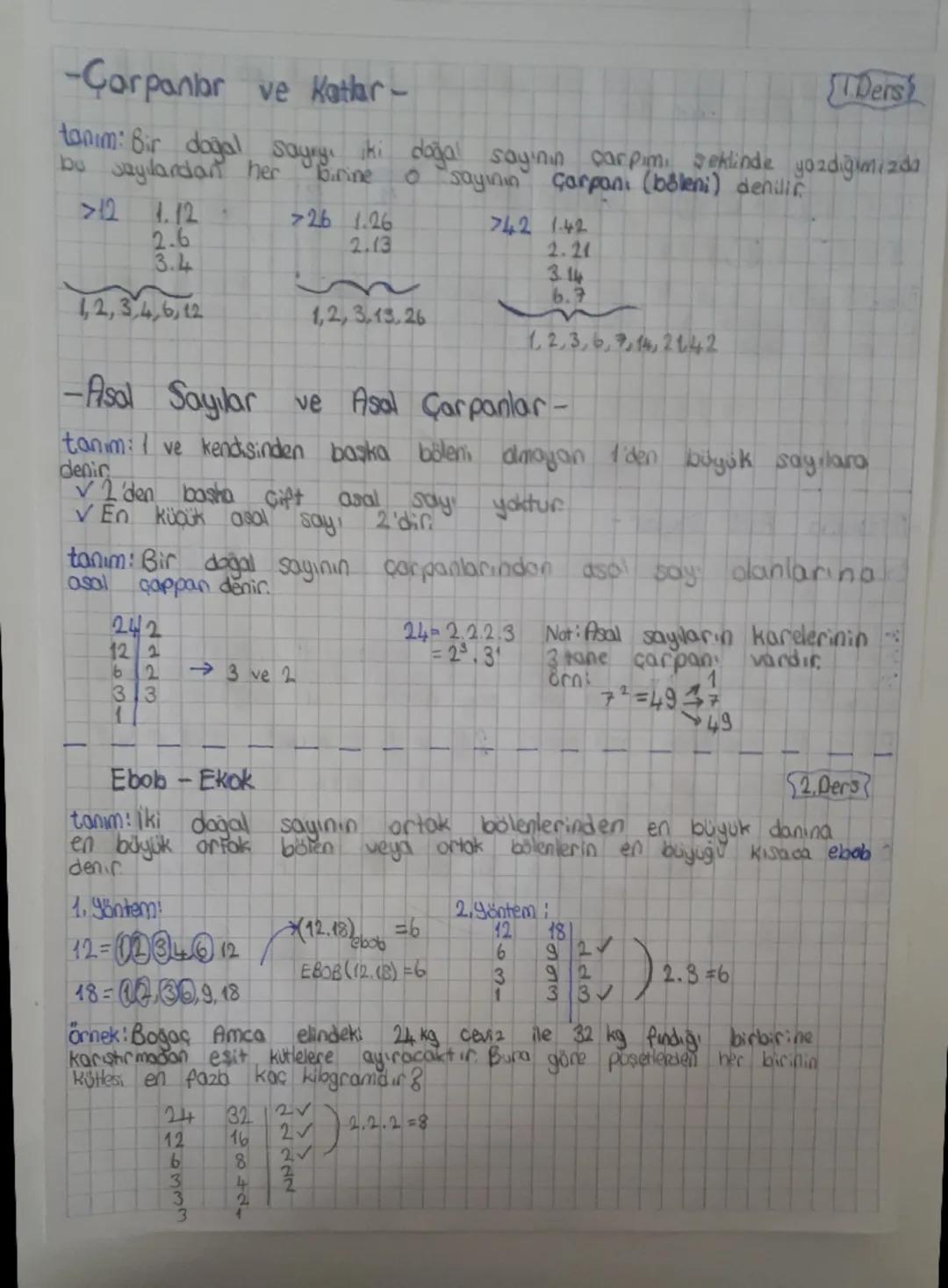 -Corpanlar ve Katlar-
Ders
tanım: Bir doğal sayry, iki doğal sayının carpimi seklinde yazdığımızda
bo saylardan her birine • sayının çarpani