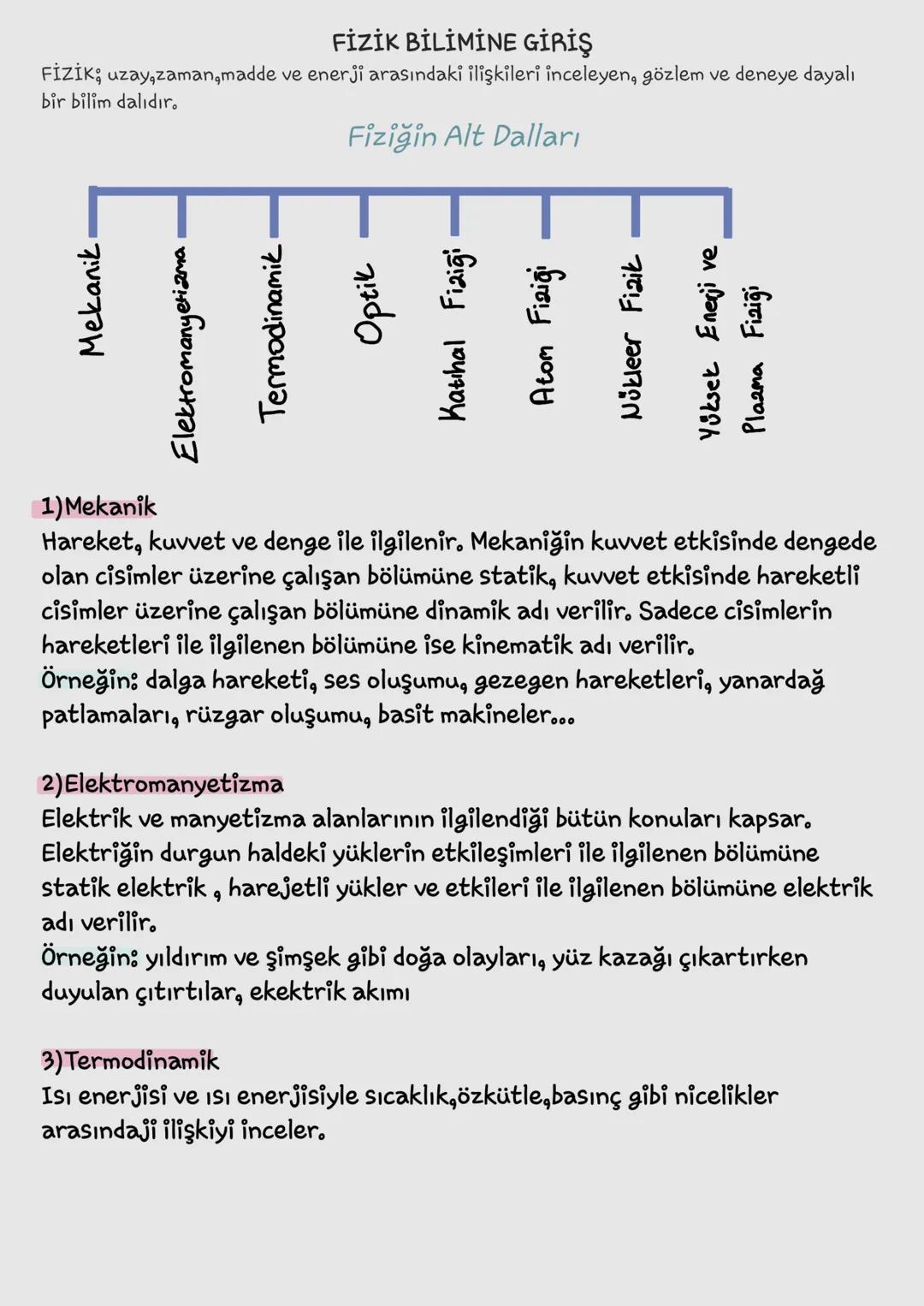 FİZİK BİLİMİNE GİRİŞ
FİZİK, uzay,zaman,madde ve enerji arasındaki ilişkileri inceleyen, gözlem ve deneye dayalı
bir bilim dalıdır.
Fiziğin A