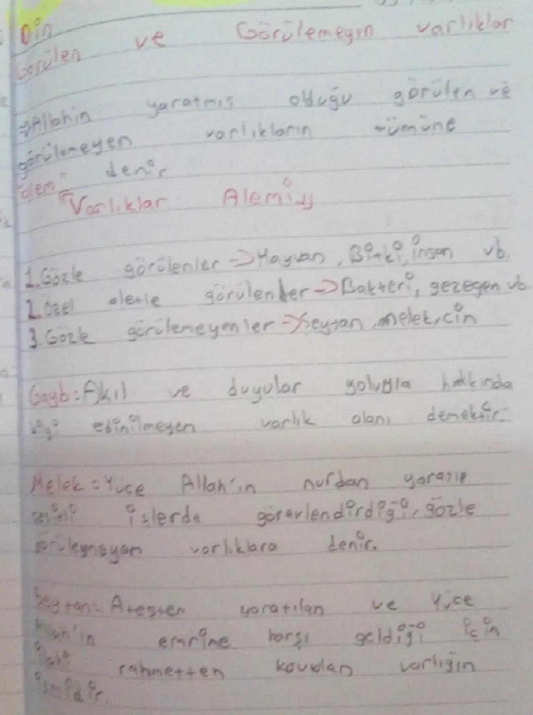 ## Görülen ve Görülemeyen varlıklar

Allah'ın yaratmış olduğu görülen ve görülemeyen varlıkların tümüne Varlıklar Alemi denir.

1.Gözle görü