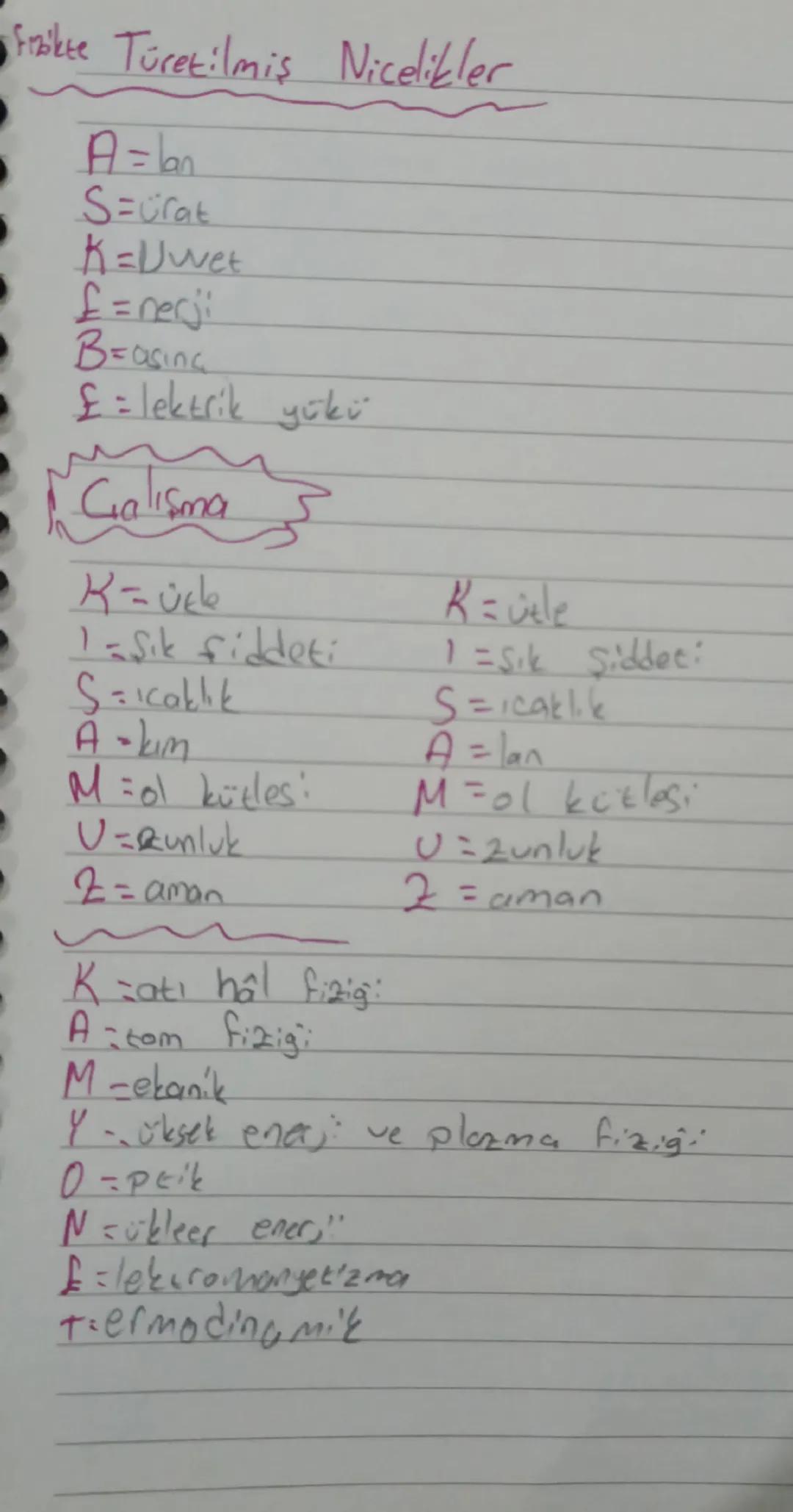 Optik = ışık ve ışık olaylarını inceleyen bilim dalıdır.
Termodinamik: ISI ve Sıcaklık konuları ile ilgilenic.
Mekanik : Kuvvet, hareket ve 