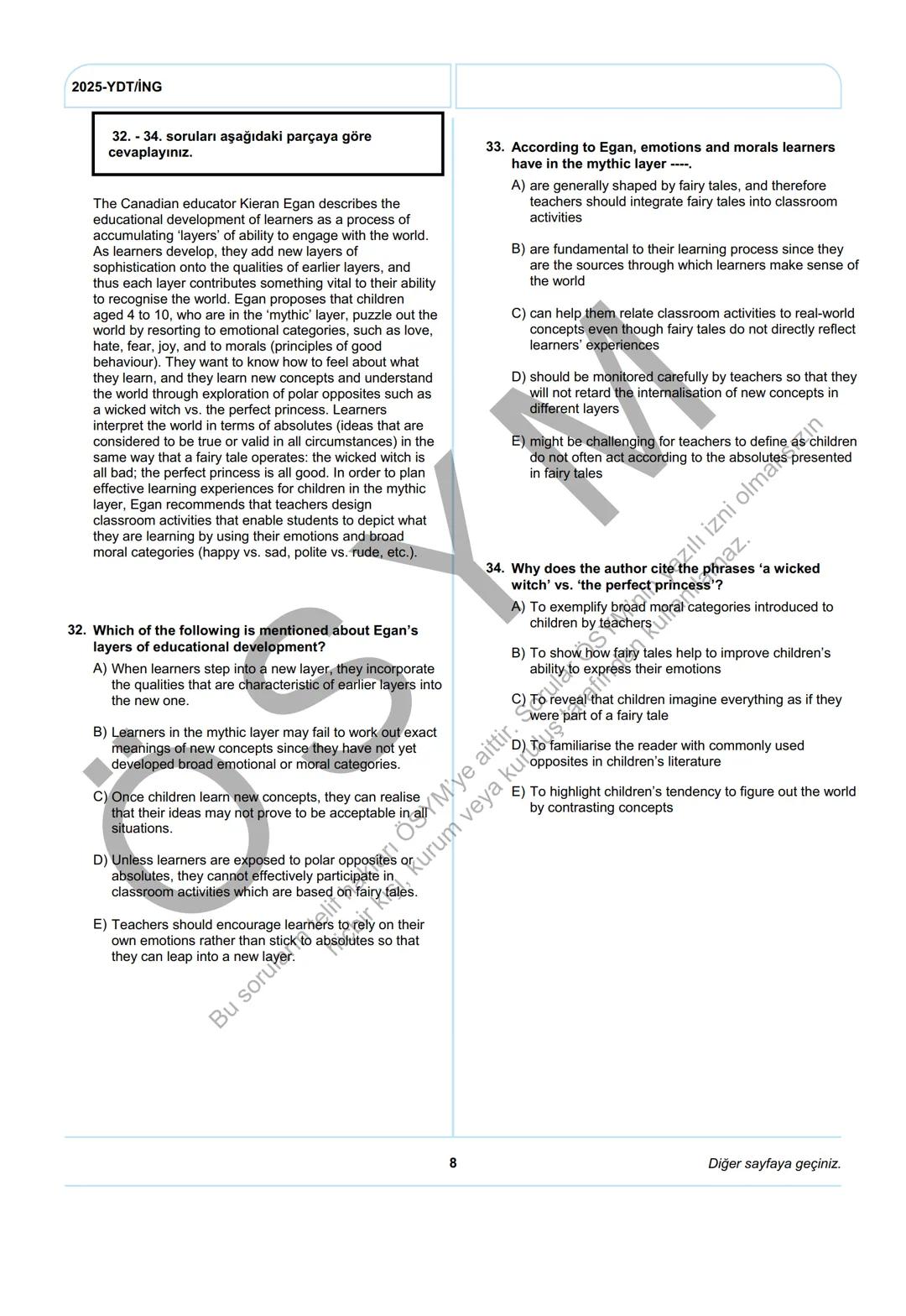 ÖSYM
T.C. Ölçme, Seçme ve Yerleştirme Merkezi
YÜKSEKÖĞRETİM KURUMLARI SINAVI
YABANCI DİL TESTİ (2025-YDT)
İNGİLİZCE
22 HAZİRAN 2025 PAZAR
Bu