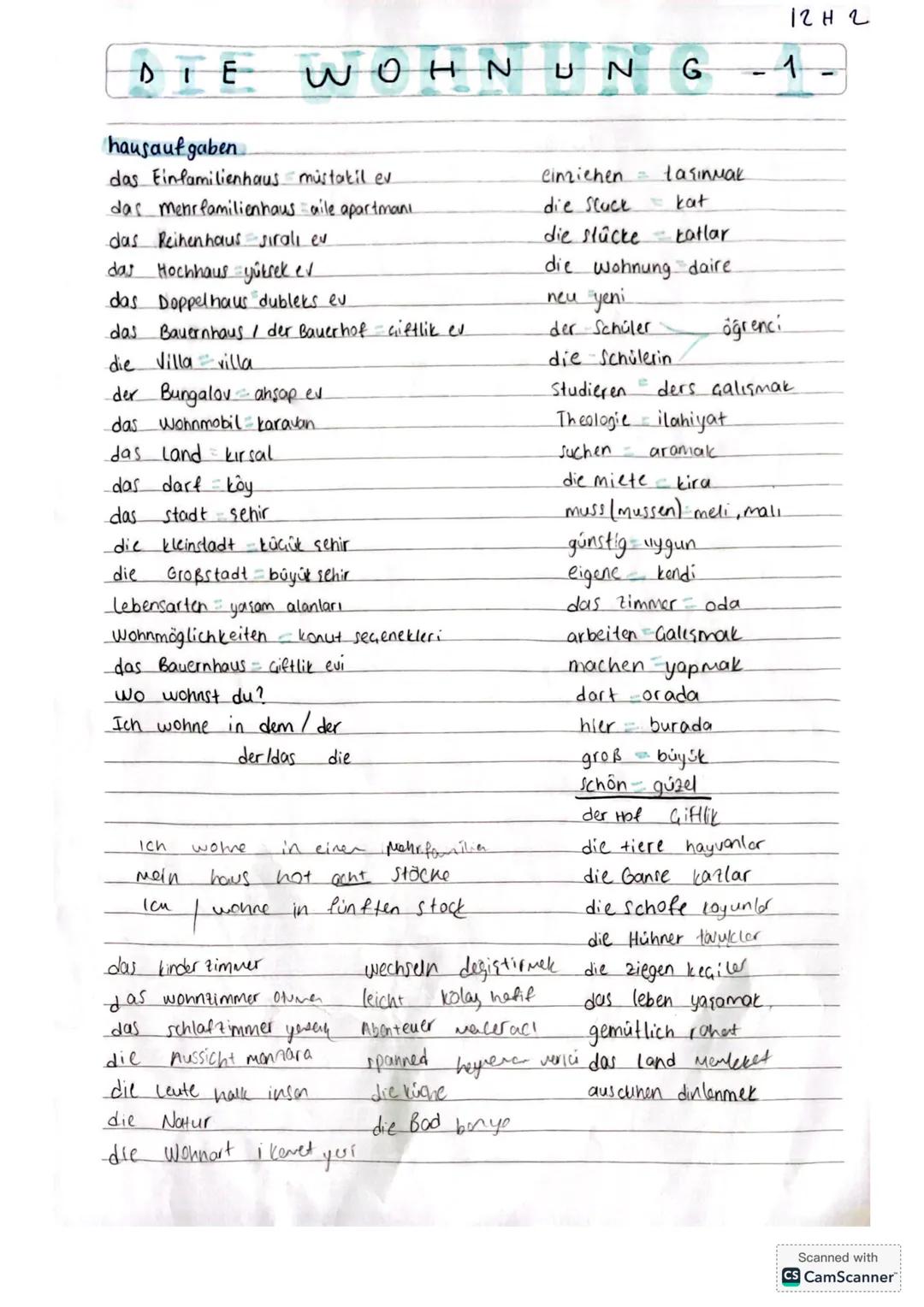 1242
HN UN
DIE WOHN
hausaufgaben
das Einfamilienhaus müstakil ev
das mehrfamilienhaus aile apartmani
das Reihenhaus sirali ev
das Hochhaus y