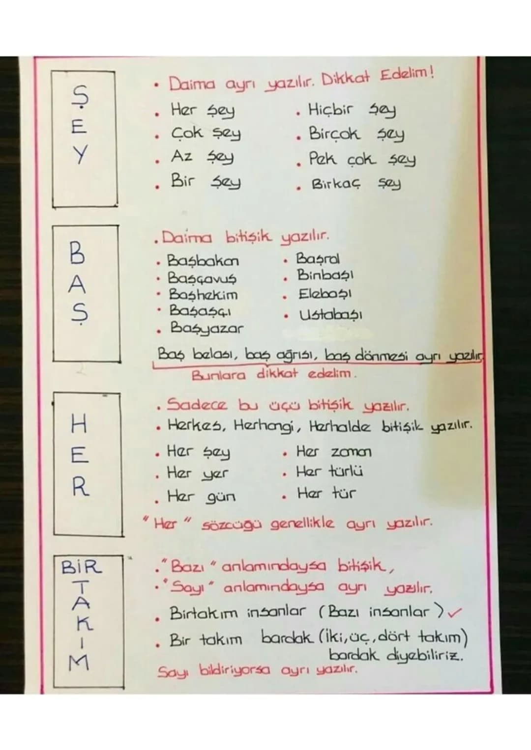 •
•
Daima ayrı yazılır. Dikkat Edelim!
Her şey
Hiçbir sey
Çok şey
.
Birçok şey
Pek çok say
SEX
BAS
Birkaç şey
Az şey
Bir sey
•
.Daima bitişi