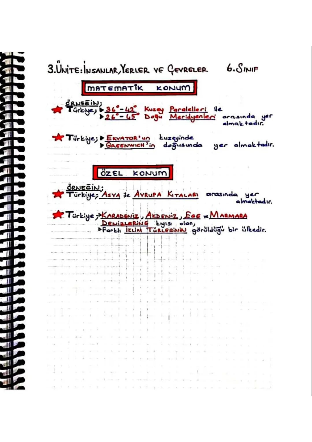 3.UNITE:INSANLAR, YERLER VE ÇEVRELER 6.SINIF
TÜRKİYE'NİN MATEMATİK KONUMU
26 Docu
MERIPYENT
45° DoEu
MERIDYENT
TÜRKIYE
42° Kuzey
PARALELI
36
