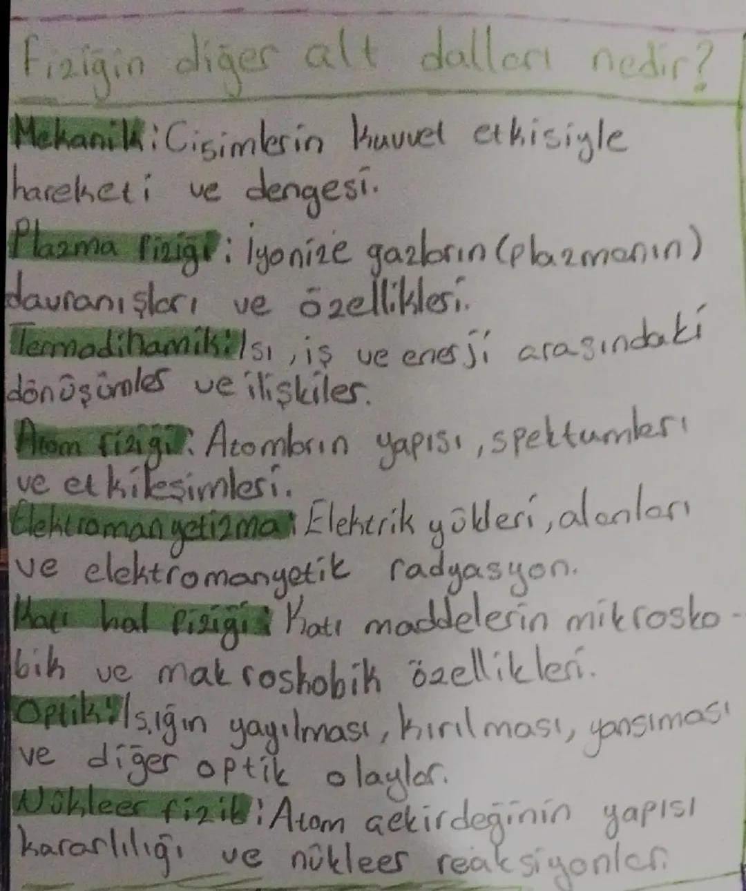 Fiziğin Tüm Alt Dalları