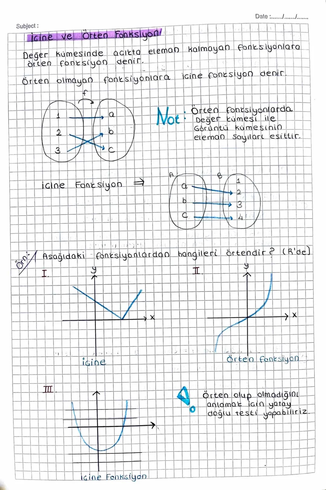 Subject:
FONSIYON
TÜRLERİ
Birebir Fonksiyon.
-
f: A B olmak üzere,
fa) fonksiyonu bire
bir ise s(A) ≤ 5 (B)
Bir fonksiyonun
tanım kümesindek