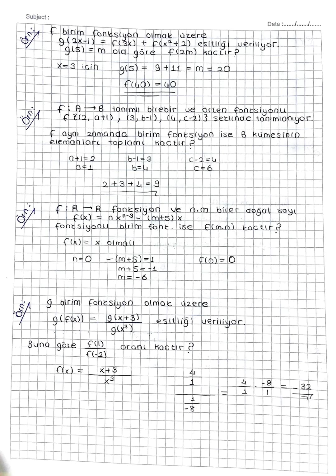 Subject:
FONSIYON
TÜRLERİ
Birebir Fonksiyon.
-
f: A B olmak üzere,
fa) fonksiyonu bire
bir ise s(A) ≤ 5 (B)
Bir fonksiyonun
tanım kümesindek