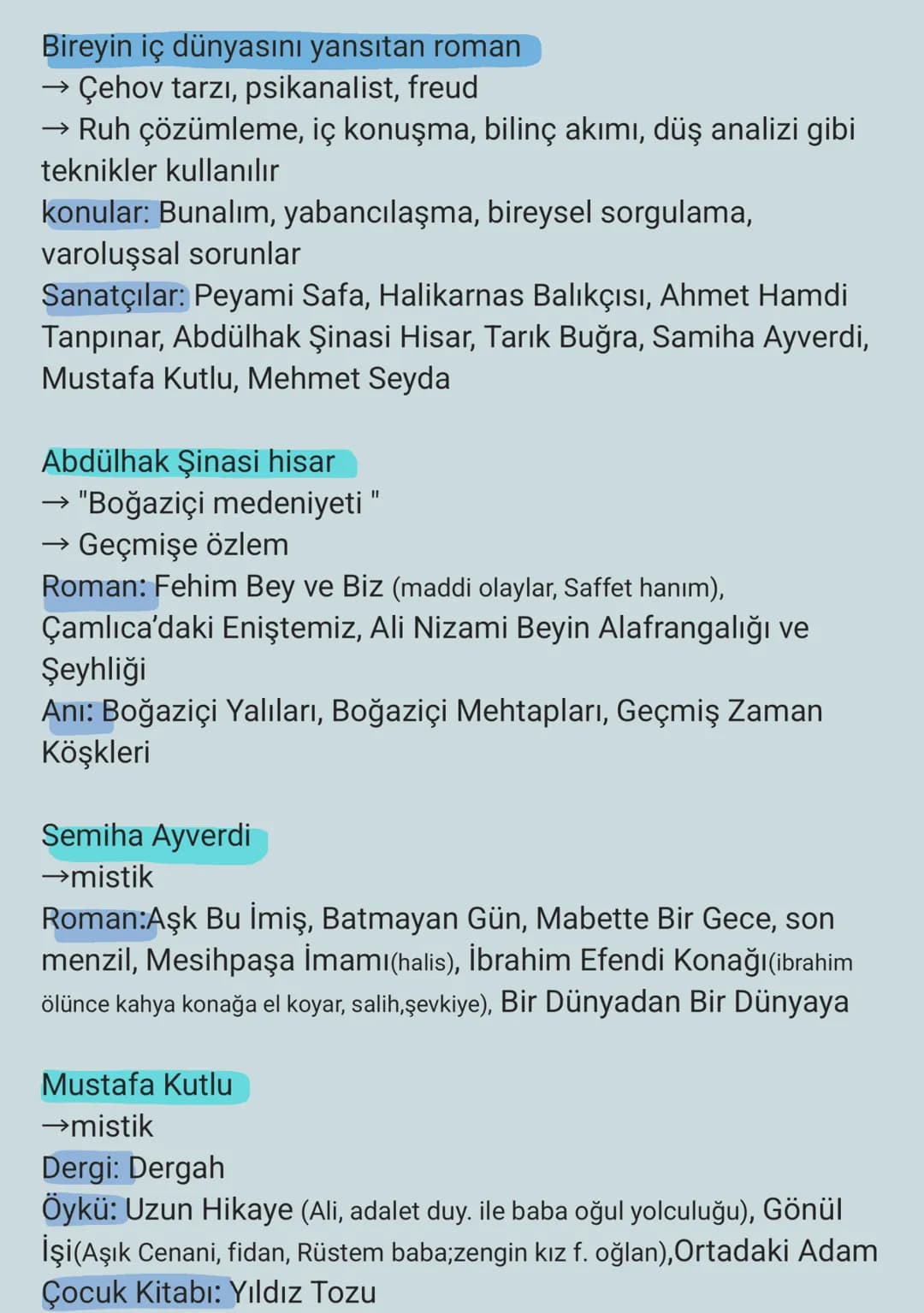 Bireyin iç dünyasını yansıtan roman
→Çehov tarzı, psikanalist, freud
→ Ruh çözümleme, iç konuşma, bilinç akımı, düş analizi gibi
teknikler k