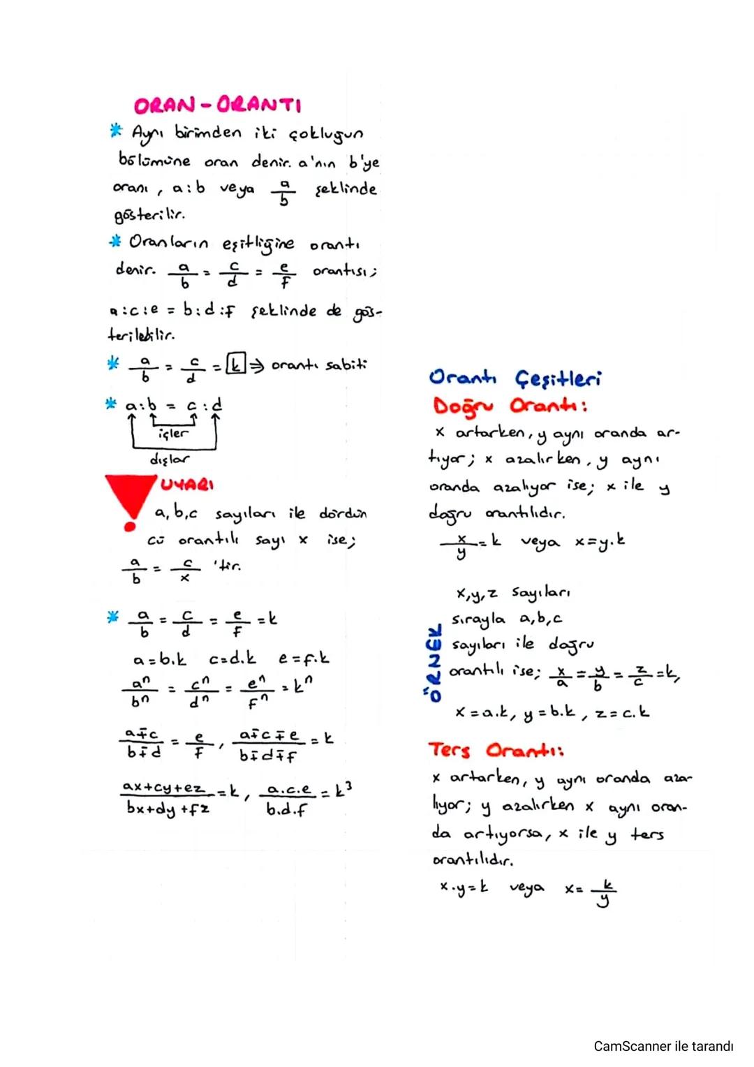 # ORAN-ORANTI
* Aynı birinden iki çokluğun
bölümüne oran denir. a'nın b'ye
oranı, $a:b$ veya $\frac{a}{b}$ şeklinde
gösterilir.
* Oranların 