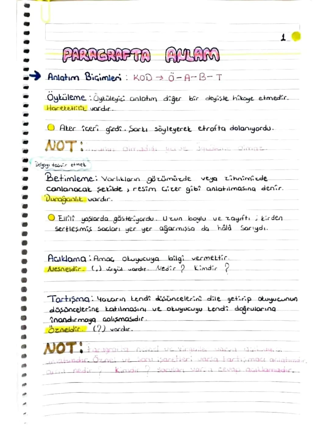 Paragrafta Anlam ve Anlatım Biçimleri Ders Notu