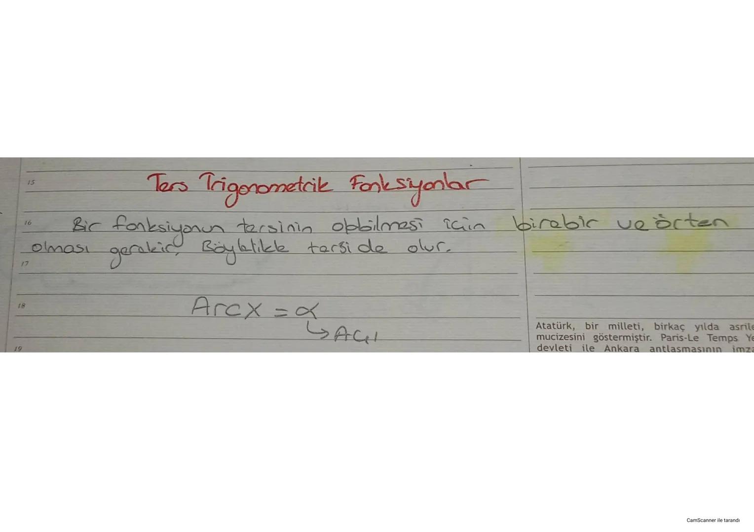15

16
Ters Trigonometrik Fonksiyonlar
Bir fonksiyonun tersinin obbilmesi için birebir ve örten
olması gerekir; Böylelikle tarsi de olur.
17