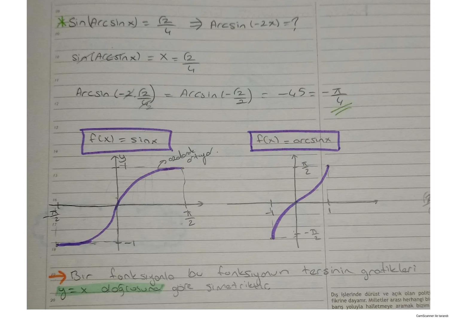 15

16
Ters Trigonometrik Fonksiyonlar
Bir fonksiyonun tersinin obbilmesi için birebir ve örten
olması gerekir; Böylelikle tarsi de olur.
17