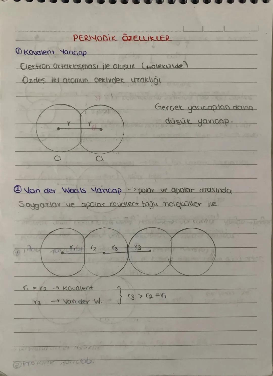 PERIYODIK ÖZELLİKLER
Kovalent Yaricap
Electron Ortaklaşması ile oluşur. (molekulde)
Özdeş iki atomun çekirdek uzaklığı
Gercek yarcaptan dana