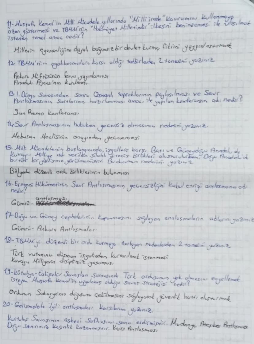 1. Dönem 2.Yazılı
-INKICAP TARIHT SINAV GALISMA NOTLARI -
1-Amasy Genelgesi'nin maddelerinden 2 tanesini yazını 2.
Vatanın bağımsızlığı mill
