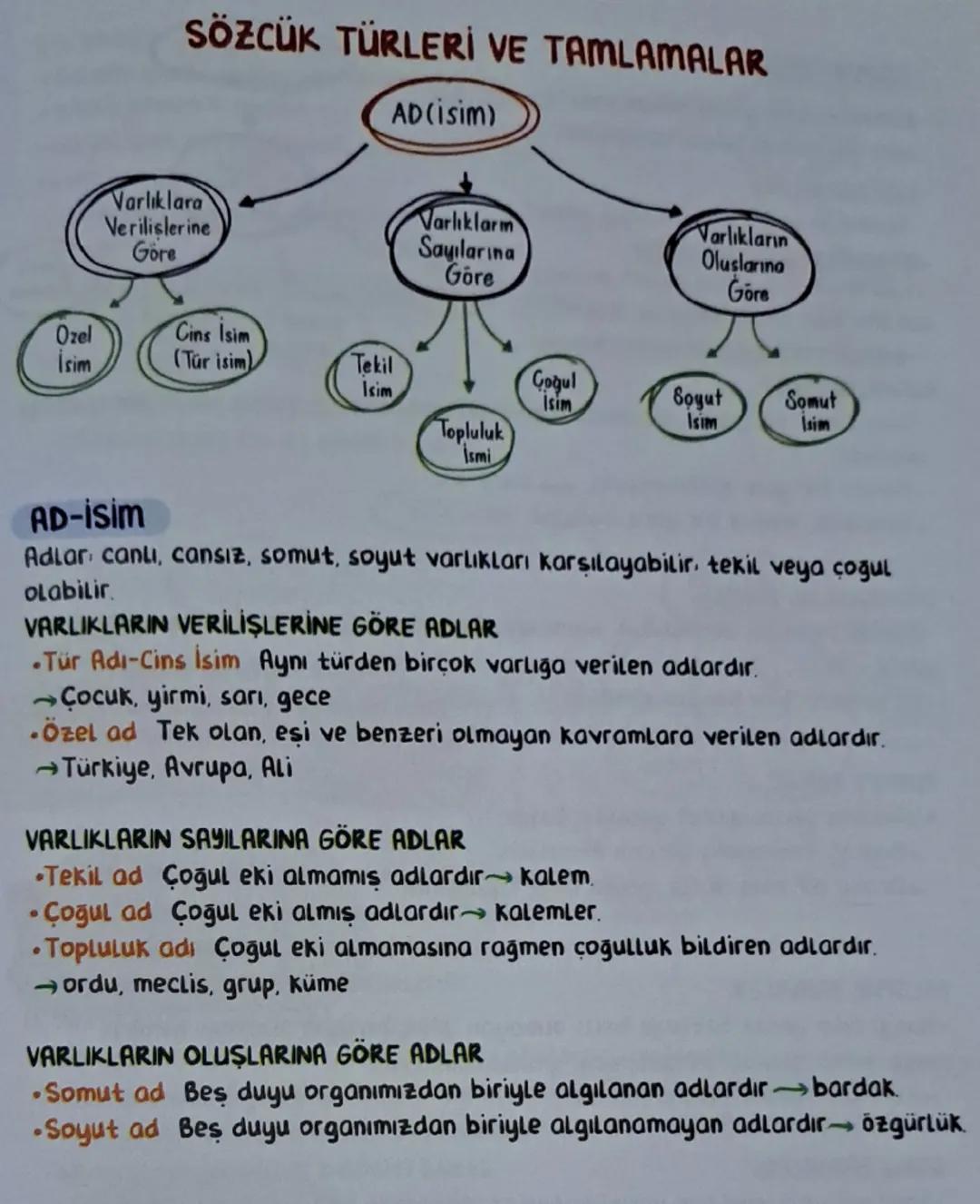 # SÖZCÜK TÜRLERİ VE TAMLAMALAR

AD(isim)

Varlıklara
Verilişlerine
Gore

Varlıklarm
Sayılarına
Göre

Varlıkların
Oluşlarına
Göre

Ozel
İsim
