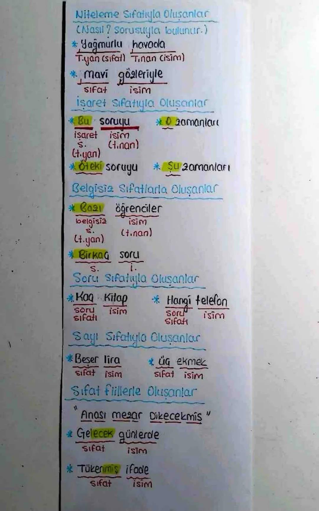 SIFAT TAMLAMALARI
•Bir ismin önüne gelerek onlari
niteleyen ve belirten sifatların,
isimle birlikte oluşturdukları söz
öbeklerine sıfat taml