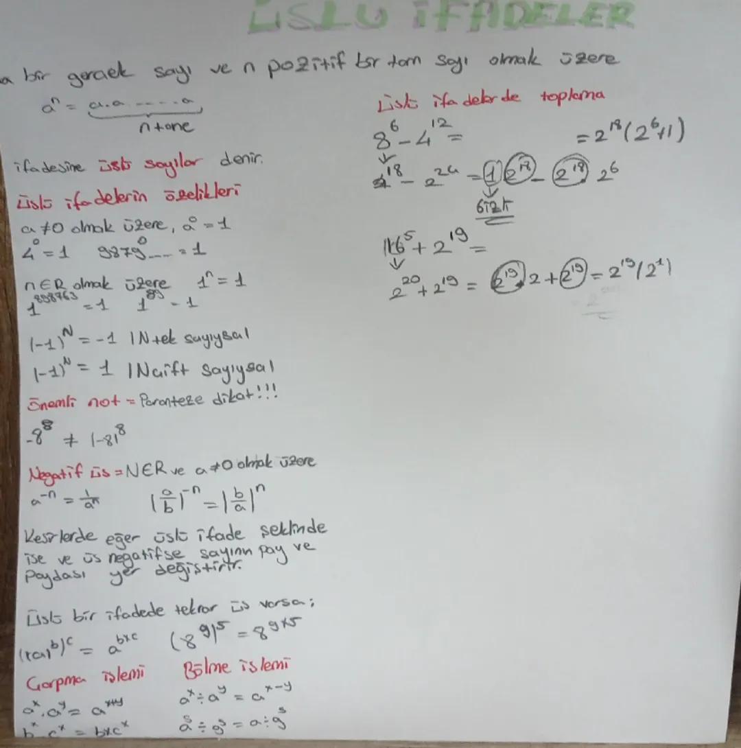 # USLU IFFADELER

a bir gerçek sayı ve $n$ pozitif bar tom sayı olmak üzere

$a^n = a.a...a$

$n$ tone

ifadesine üstü sayılar denir.

Lüslü