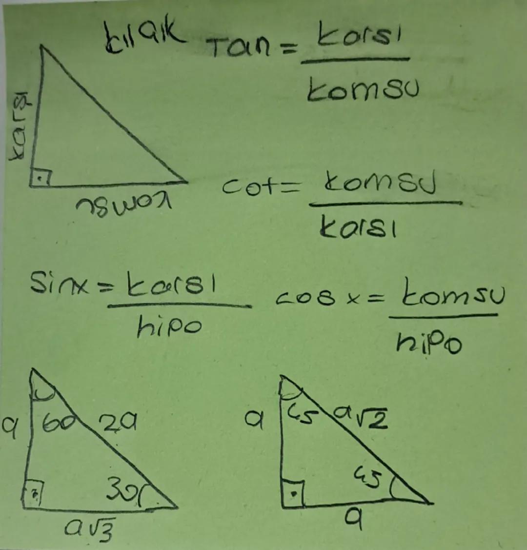 Dik Üçgende Trigonometri Formülleri