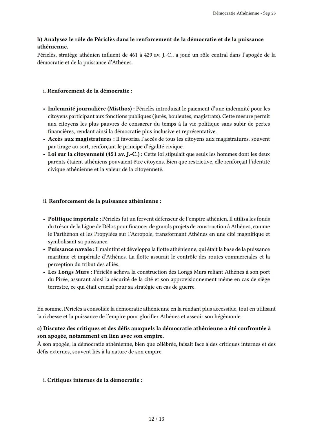 # Démocratie Athénienne

Généré par Knowunity.fr - Sep 23

Description: Cet examen couvre la démocratie athénienne, l'empire maritime et le 