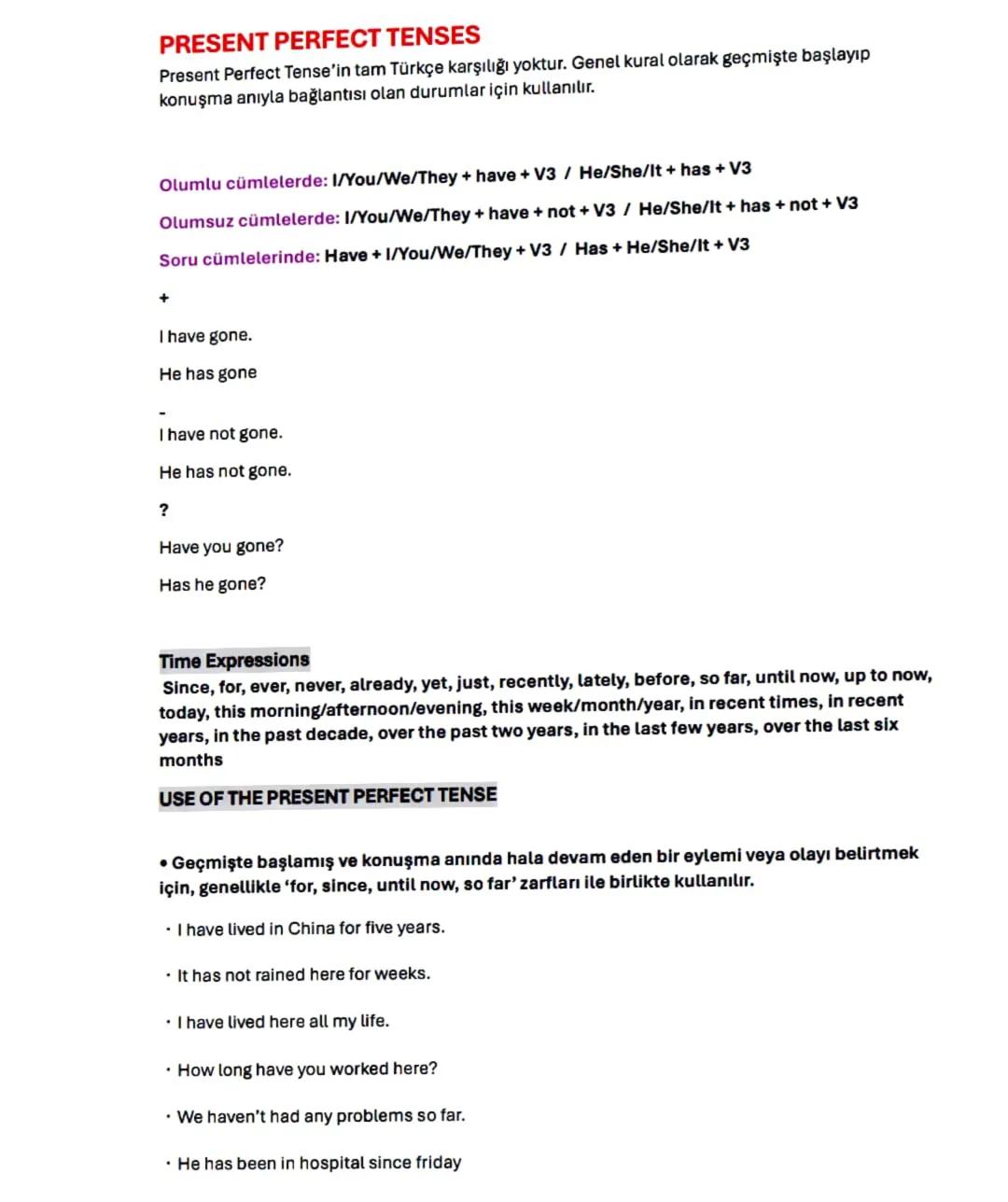 İngilizce present perfect tense