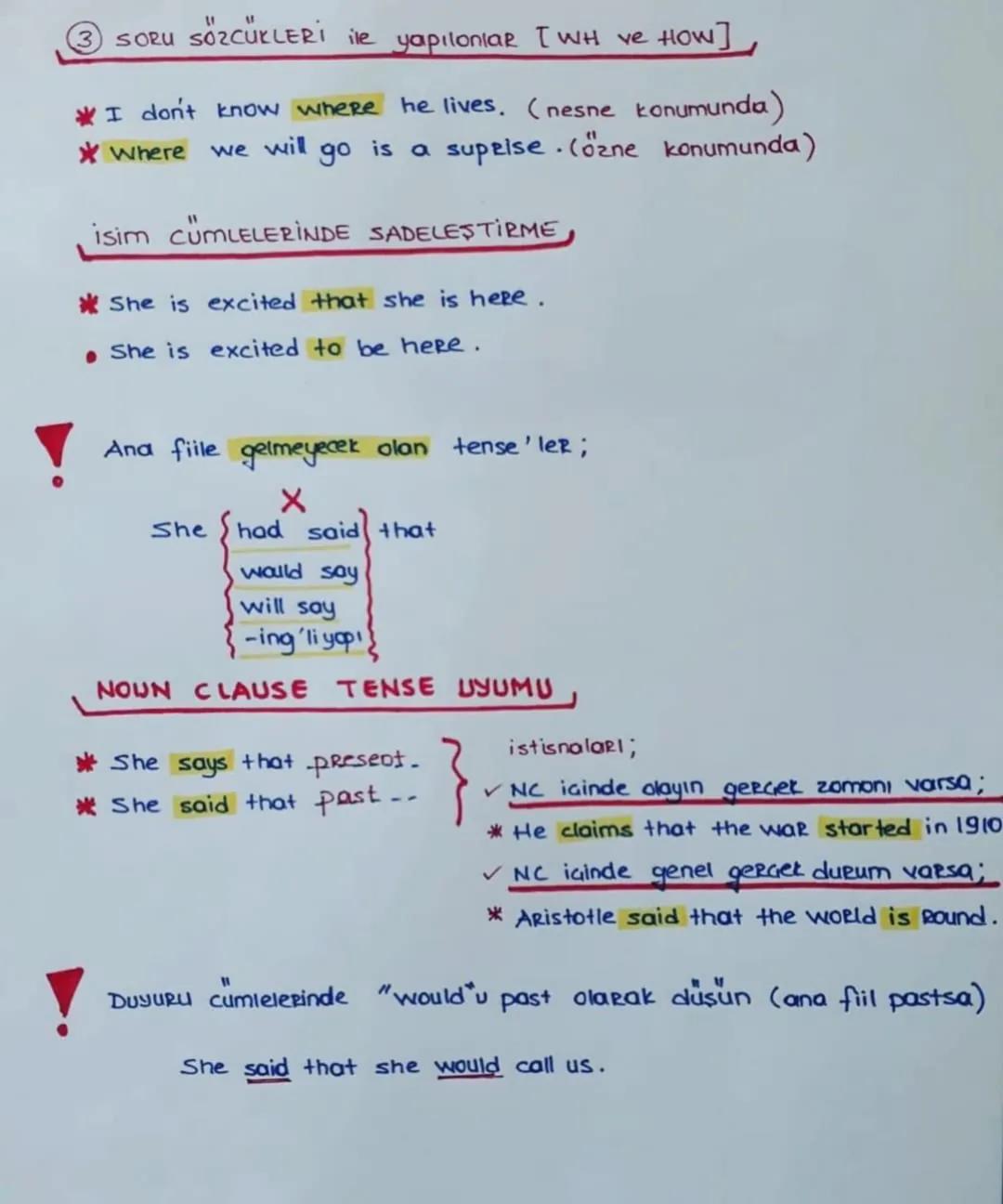 # NOUN CLAUSES
THAT ile yapılanlar
WHETHER/IF ile yapılanlar.
➤ SORU SÖZCÜKLERİ ile yapıloniar
* Noun Clause yapıları cumlenin oznesi ya da