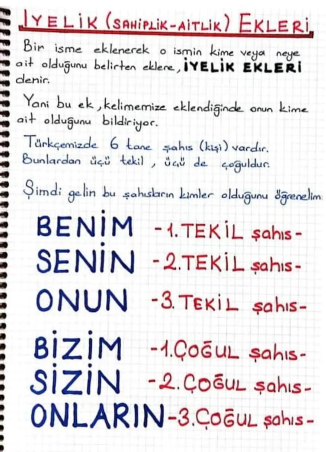 JYELİK (SAHİPLİK-AITLIK) EKLERİ,
Bir isme eklenerek o ismin kime veya neye
ait olduğunu belirten eklere, İYELİK EKLERİ
denir.
Yani bu ek, ke