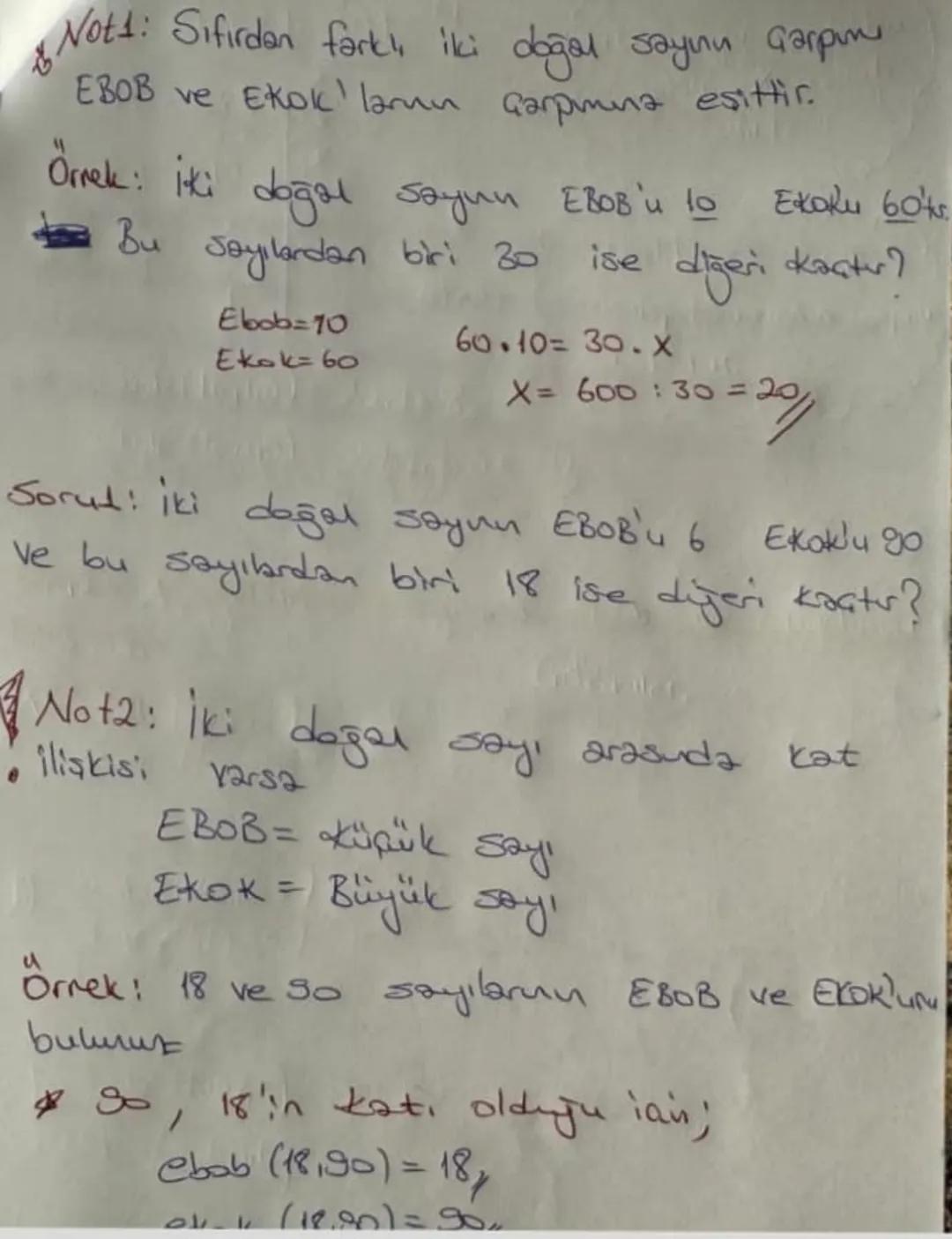 # EBOB - EKOK
Ekok: Iki veya daha fazla sayının ortak katlarnn en Küçüğüne Ekok denir.
EBOB: iki veya daha fazla saynu ortak latten-lerini