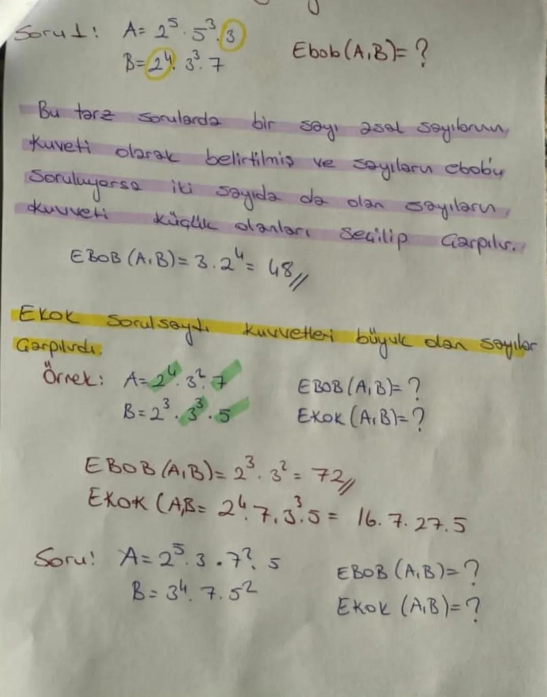 # EBOB - EKOK
Ekok: Iki veya daha fazla sayının ortak katlarnn en Küçüğüne Ekok denir.
EBOB: iki veya daha fazla saynu ortak latten-lerini