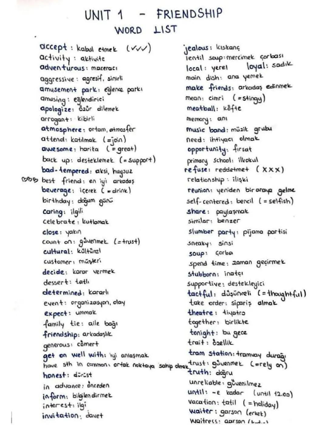 Ingilizce 1.unite kelimeler