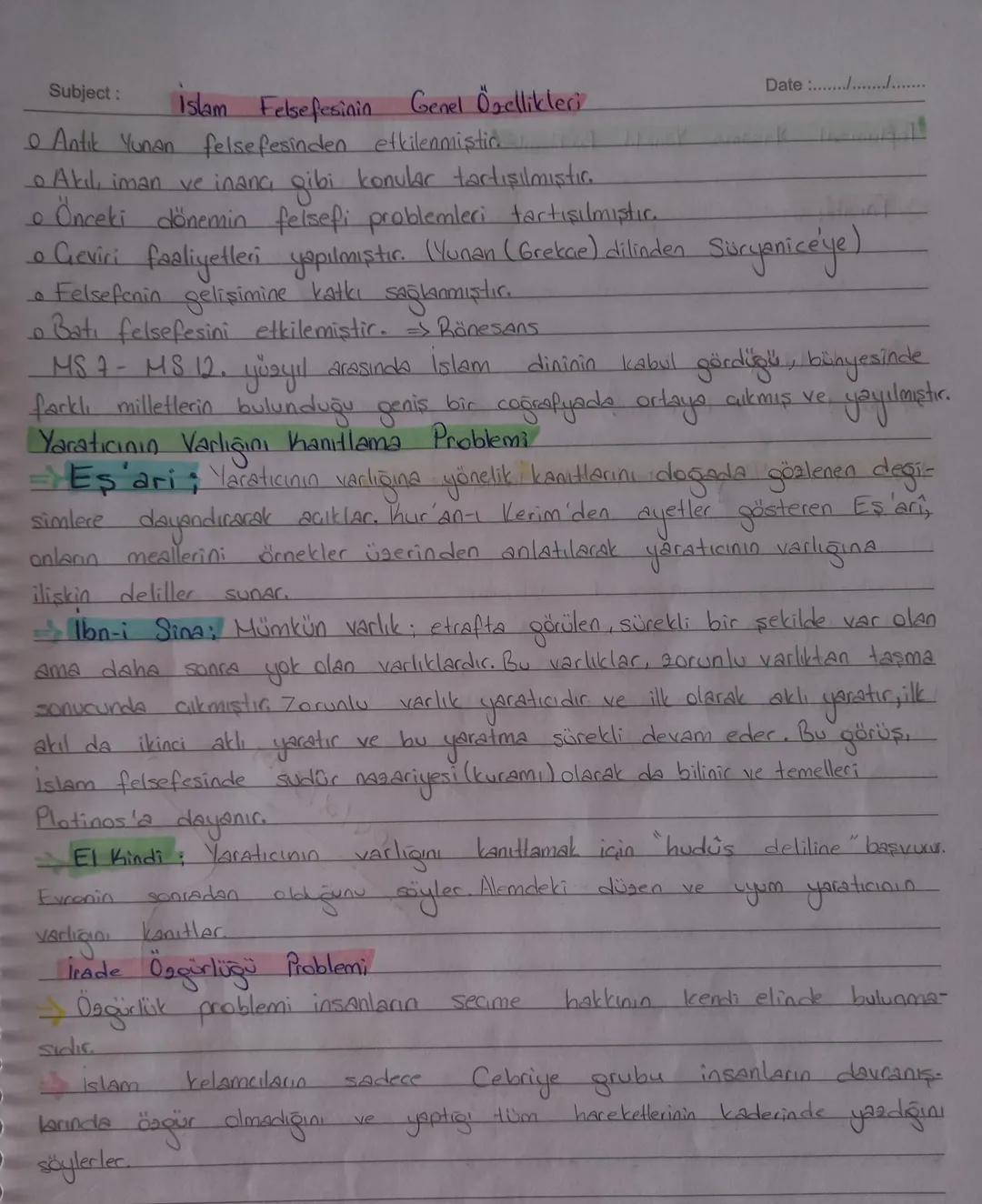 Subject:
Date :......./..............
MS2- MS15. Yüzyıl Felsefesinin ortaya Çıkışı
$
\rightarrow$ Bu dönemde din, felsefenin neredeyse te