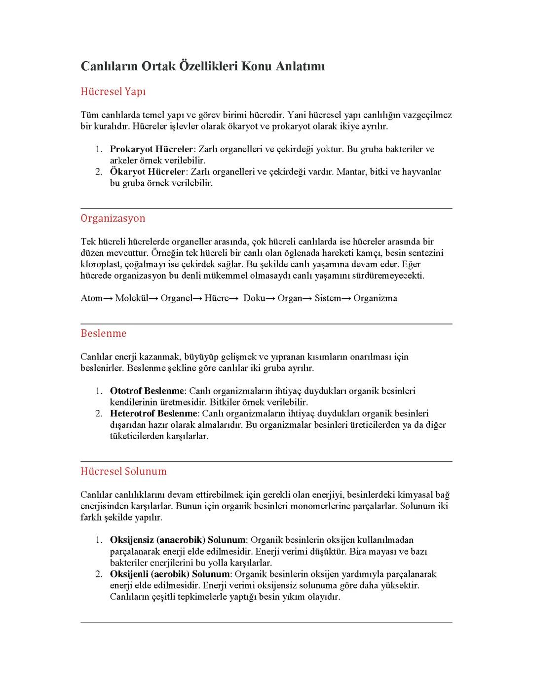 Canlıların ortak özellikleri (TYT)