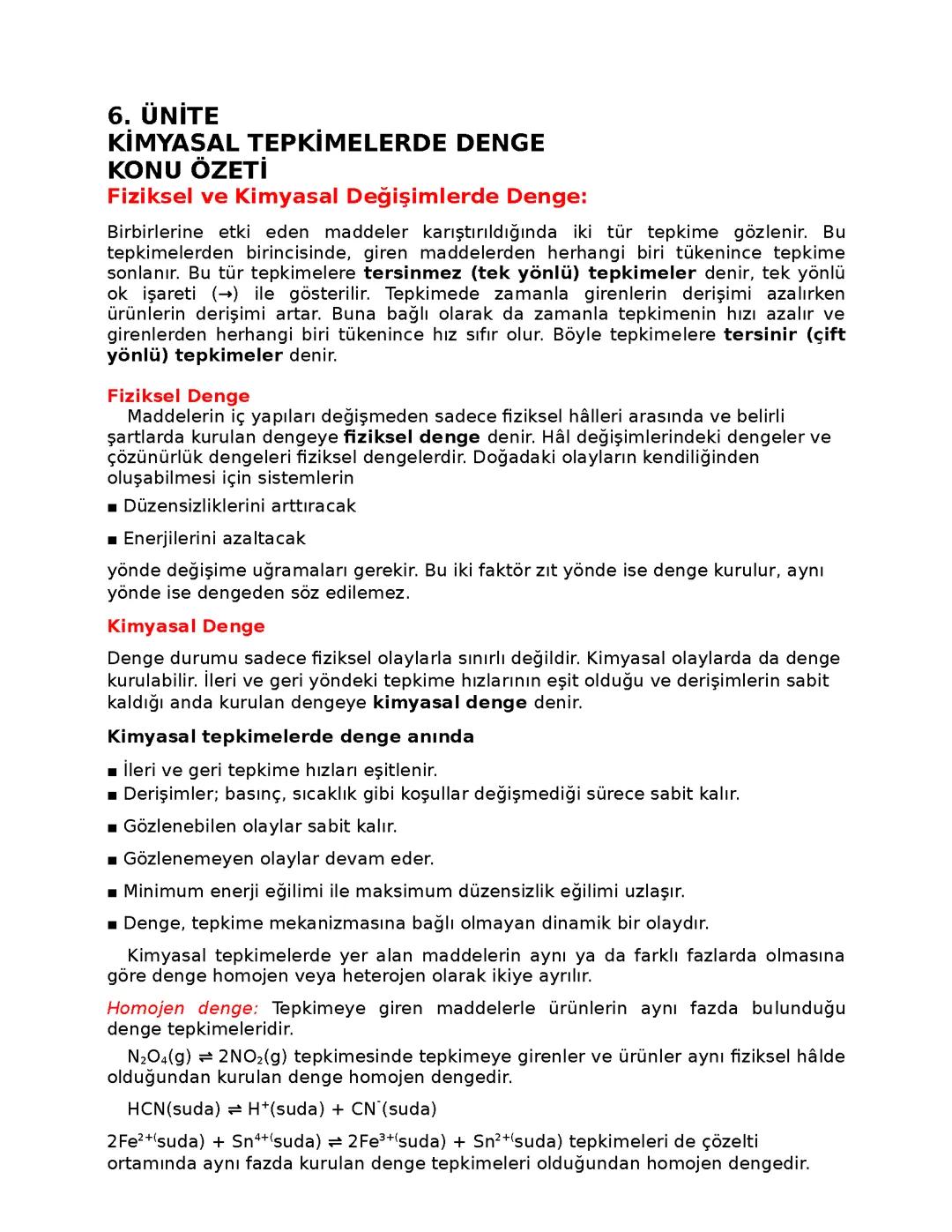 Denge 11. Sınıf kimya