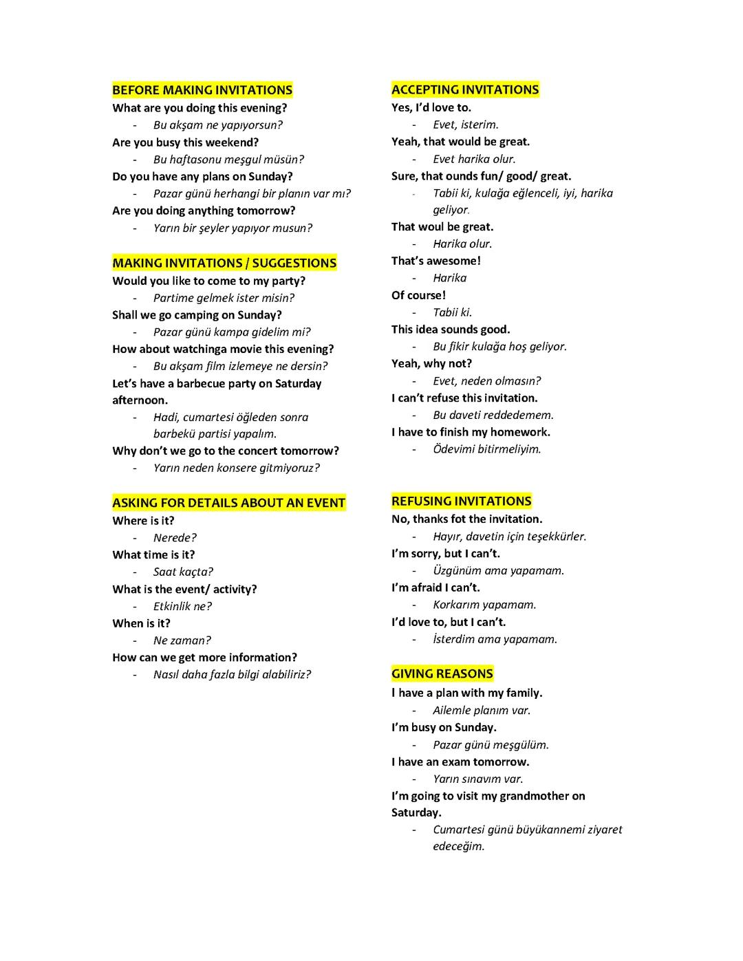 İngilizce - Grammer Konusu (1. Ünite)