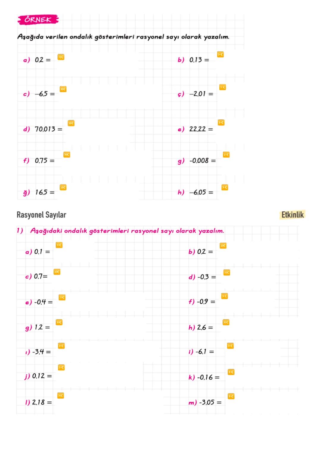 Kazanım: Rasyonel sayıları tanır ve sayı doğrusunda gösterir
RASYONEL SAYILAR
a
Rasyonel saa ve b tam sayı, b + 0 olmak üzere şeklinde yazıl