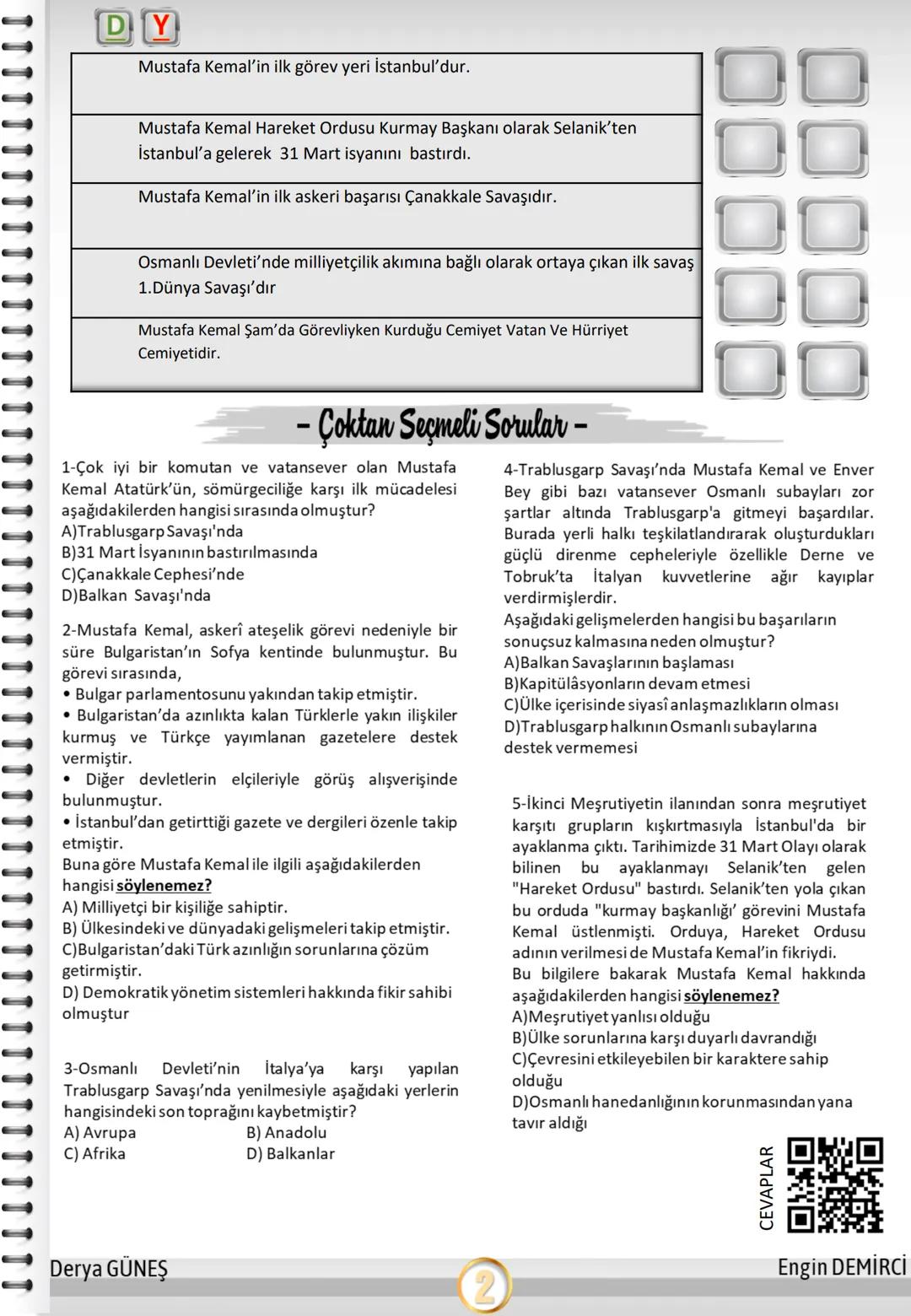 # T.C. İNKILAP TARIHI VE ATATÜRKÇÜLÜK
# 1. ÜNİTE BİR KAHRAMAN DOĞUYOR
## MUSTAFA KEMAL'İN ASKERLİK HAYATI
### 8.
### SINIF
1905 İlk göre
