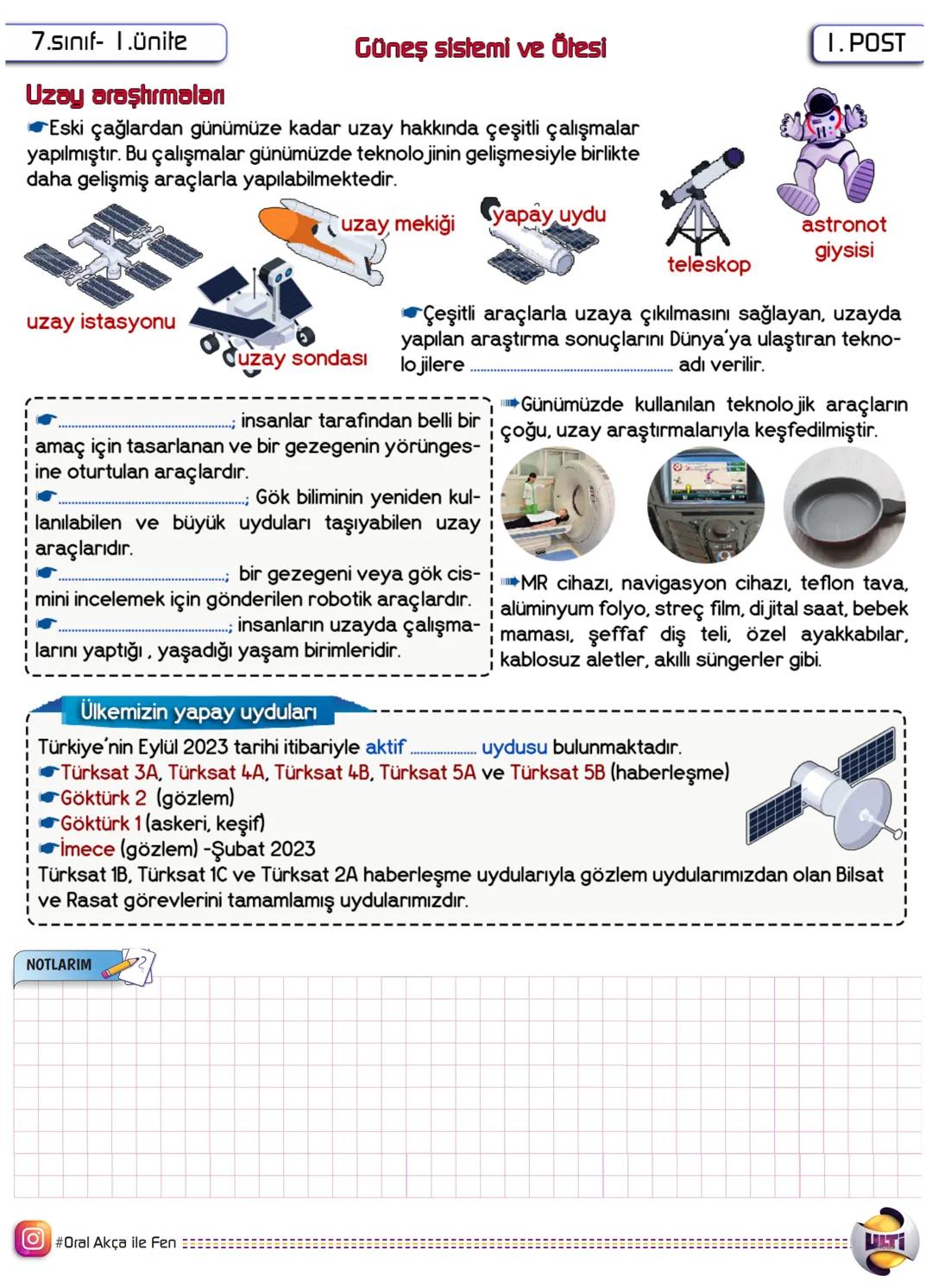 # 7.sınıf- 1.Ünite
# Güneş sistemi ve Ötesi
# 1. POST
Uzay araştırmaları
Eski çağlardan günümüze kadar uzay hakkında çeşitli çalışmalar