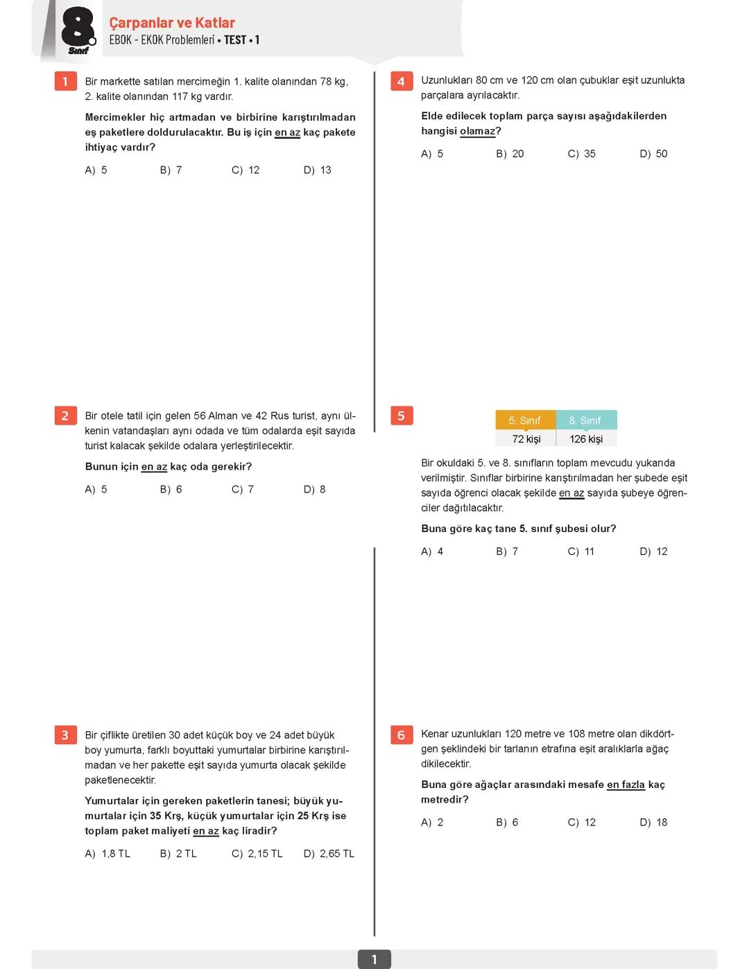 8. Sınıf EBOB ve EKOK Problemleri: Temel Konular ve Örnekler