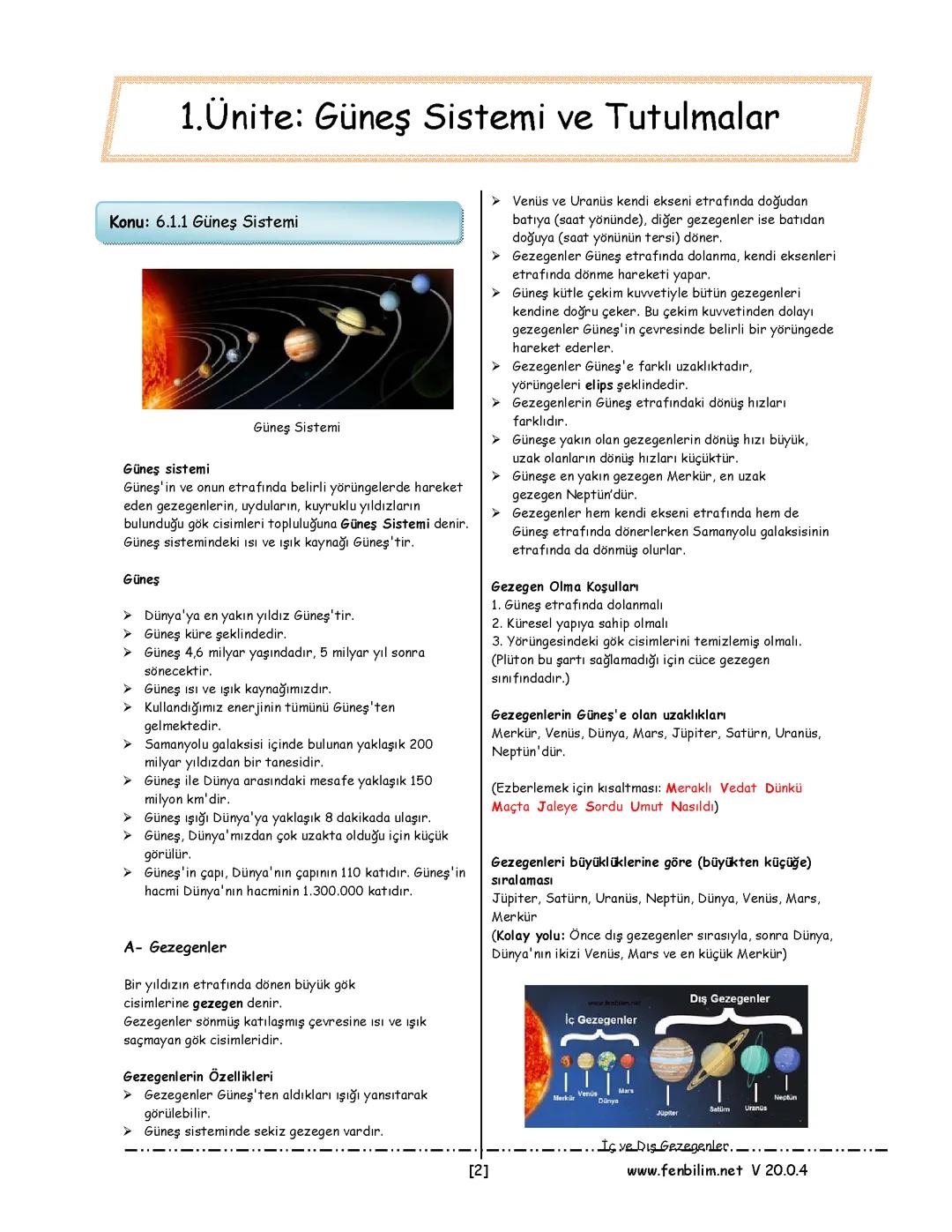 6.sinif Güneş Sistemi ve Güneş,Ay Tutulmaları