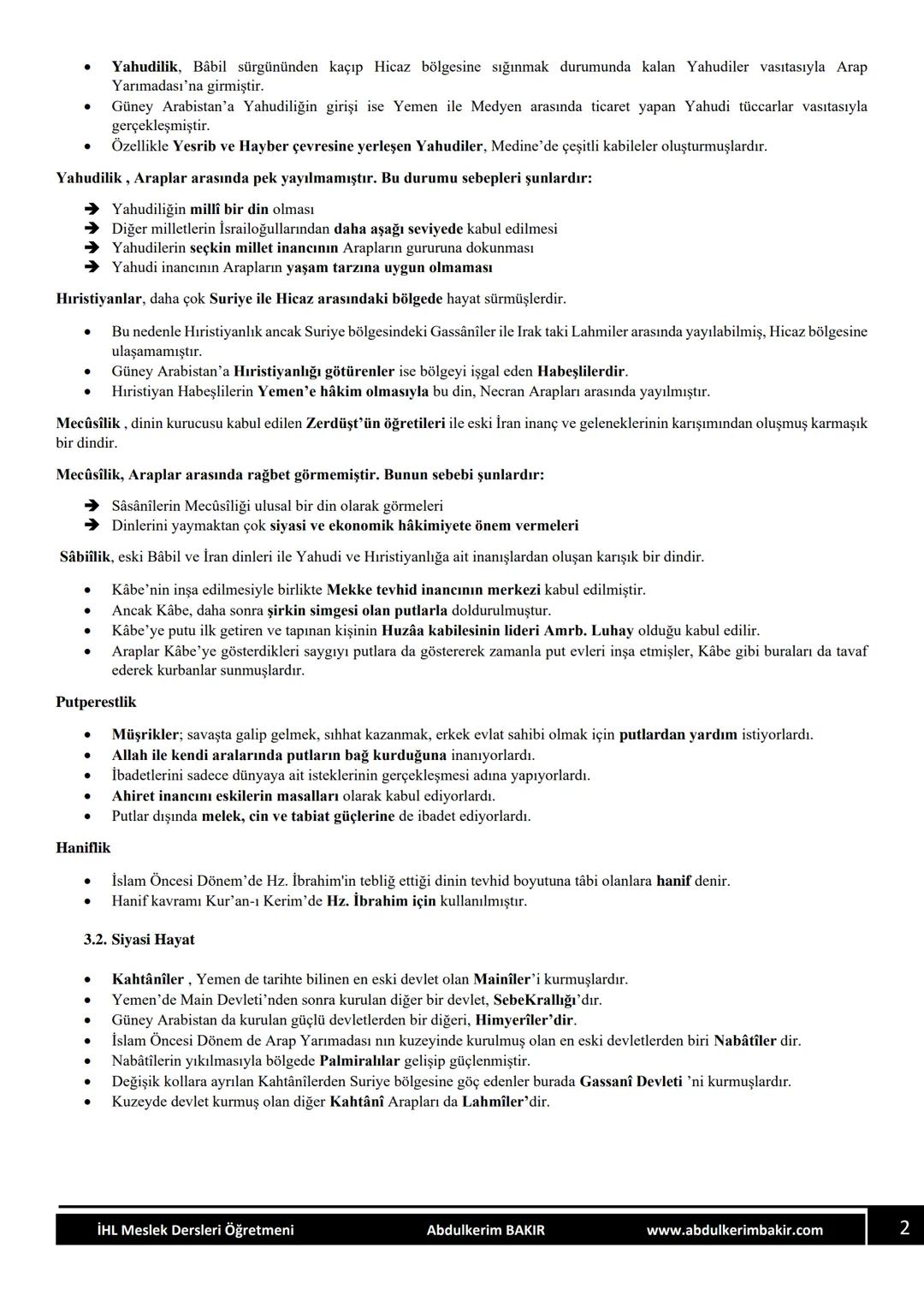 SİYER
DERS NOTLARI
1.ÜNİTE
İSLAMİYET ÖNCESİ ARAP
YARIMADASI
ABDULKERİM BAKIR
İHL Meslek Dersleri Öğretmeni 1. ÜNİTE İSLAMİYET ÖNCESİ AR