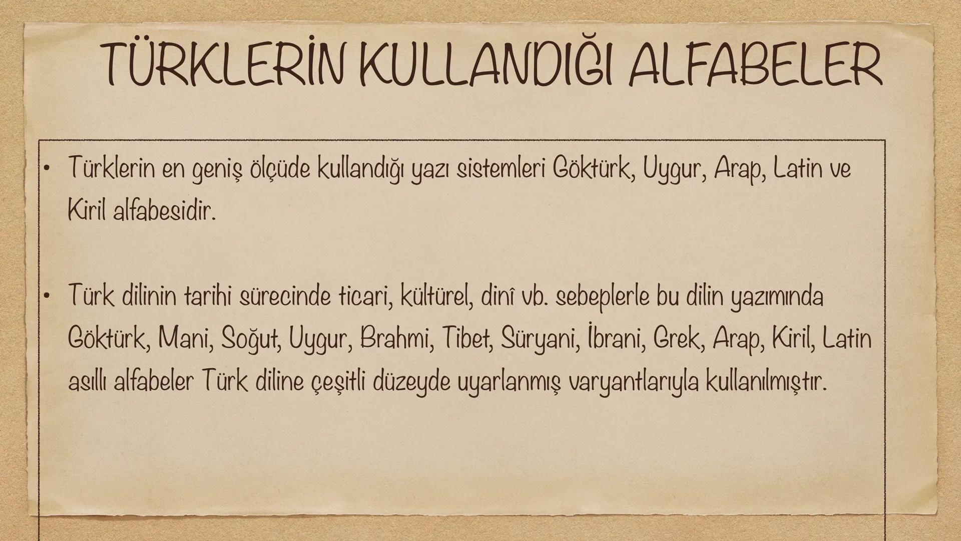 # TÜRKLERİN KULLANDIĞI ALFABELER
$
\begin{array}{cc}
w & l \\
ü & i \\
k &
\end{array}
$ # TÜRKLERİN KULLANDIĞI ALFABELER
* Türklerin en