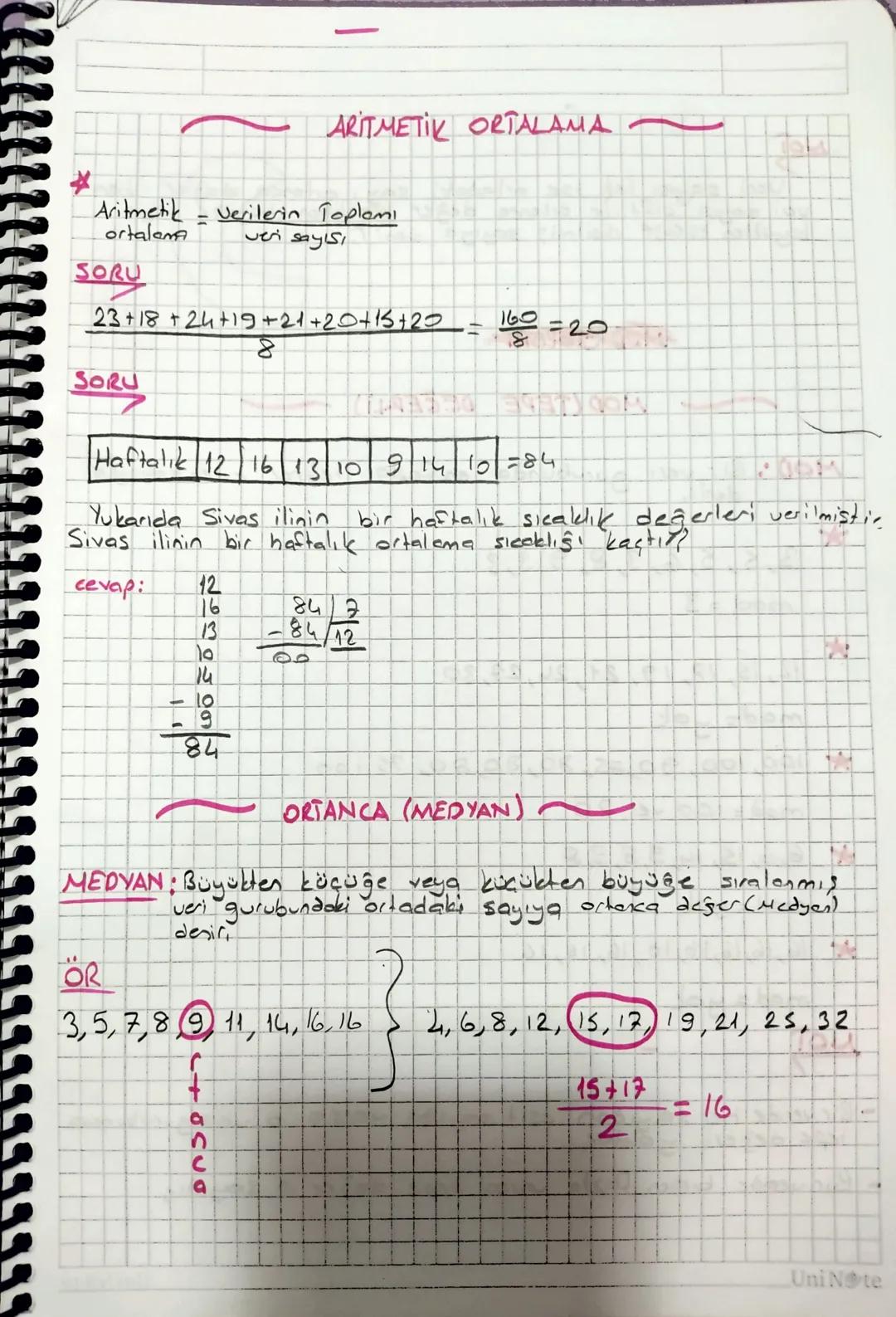 ARITMETIK ORTALAMA
* Aritmetik = $\frac{Verilerin\ Toplamı}{veri\ sayısı}$
ortalama
SORU
23+18+24+19+21+20+15+20= $\frac{160}{8}$=20
SOR