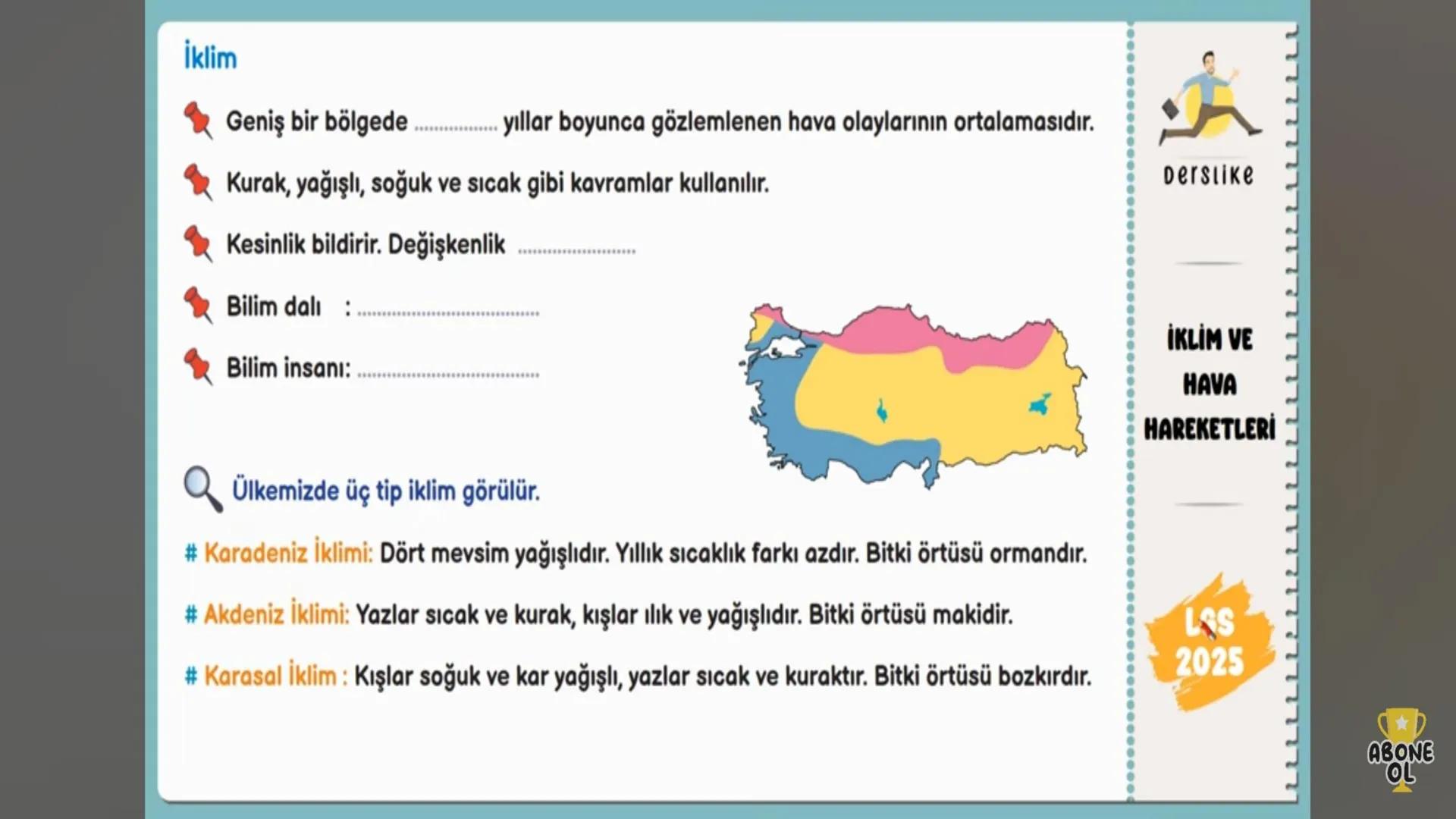 Hava Olayları
Dar bir bölgede ...............süreli etkili olan hava koşullarıdır.
Bulutlu, sisli, yağmurlu ve güneşli gibi ifadeler kullanı