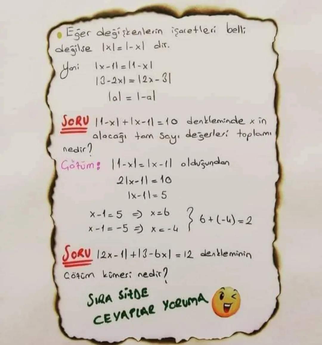 # MUTLAK DEĞER
Bir sayının sayı doğrusunda sıfıra alan
0 sayının mutlak değeri
uzaklığına
denir ve Ixl ile ifade edilir.
1x1 = $\begin{cas
