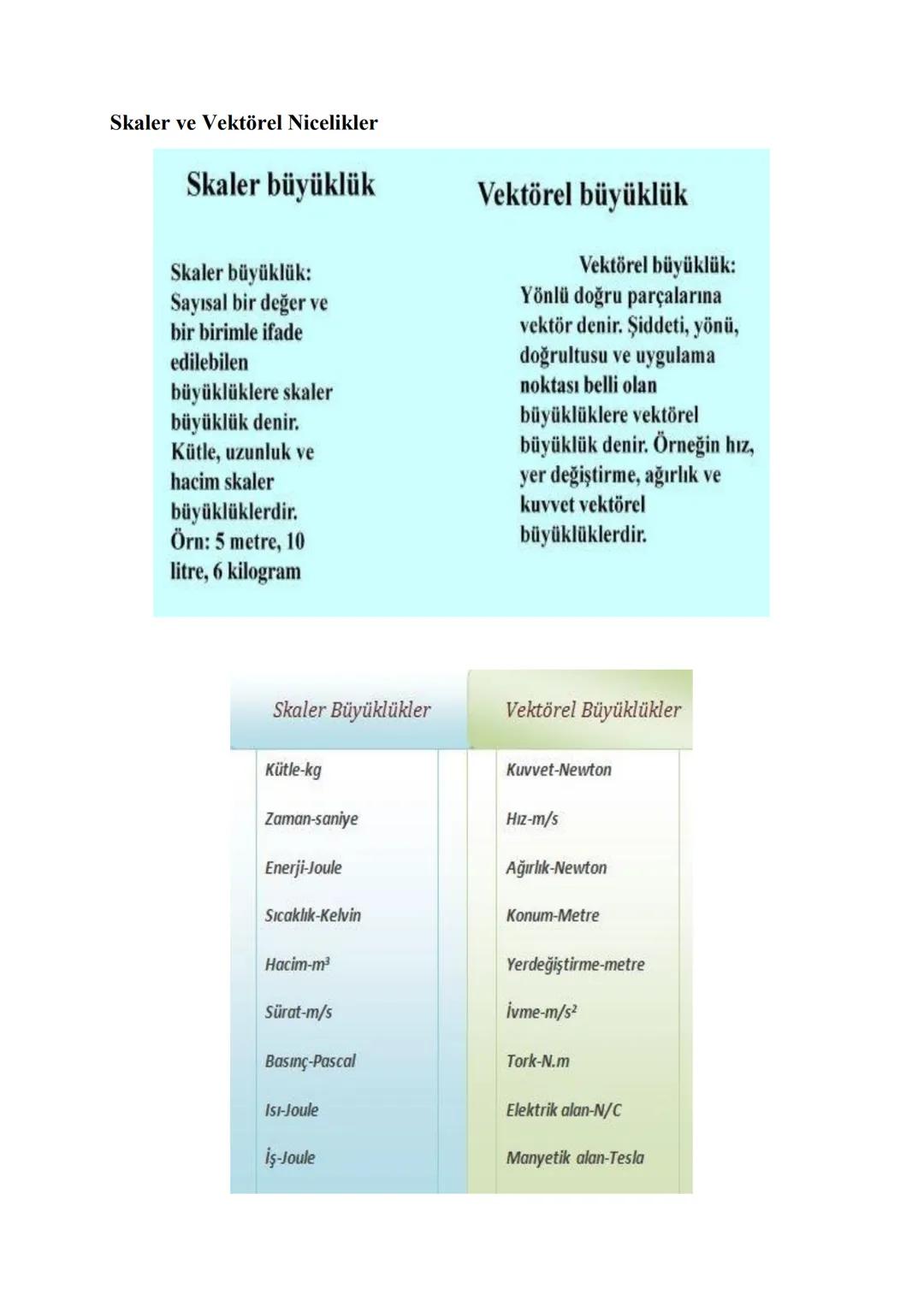 # Skaler ve Vektörel Nicelikler
Skaler büyüklük
Skaler büyüklük:
Sayısal bir değer ve
bir birimle ifade
edilebilen
büyüklüklere skaler
büy