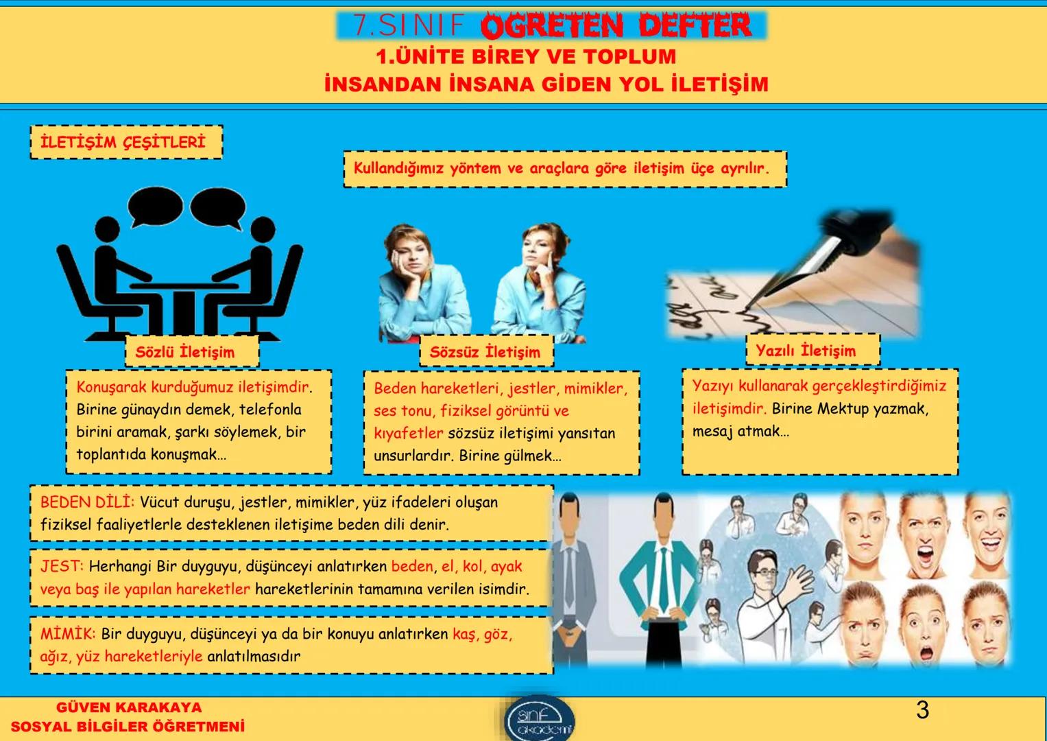 # 1.ÜNİTE
# BİREY VE TOPLUM # 7.SINIF OGRETEN DEFTER
# 1.ÜNİTE BİREY VE TOPLUM
# İNSANDAN İNSANA GİDEN YOL İLETİŞİM
İLETİŞİM: Duygu, düş