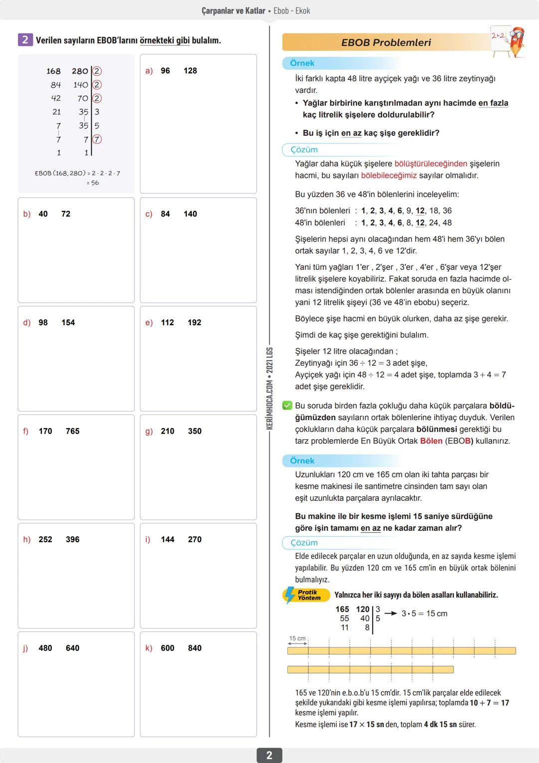 # Çarpanlar ve Katlar
Ebob - Ekok - ÇALIŞMA KAĞIDI
Sınıf
En Büyük Ortak Bölen (EBОВ)
Bir doğal sayının çarpanlarının aynı zamanda o sayını