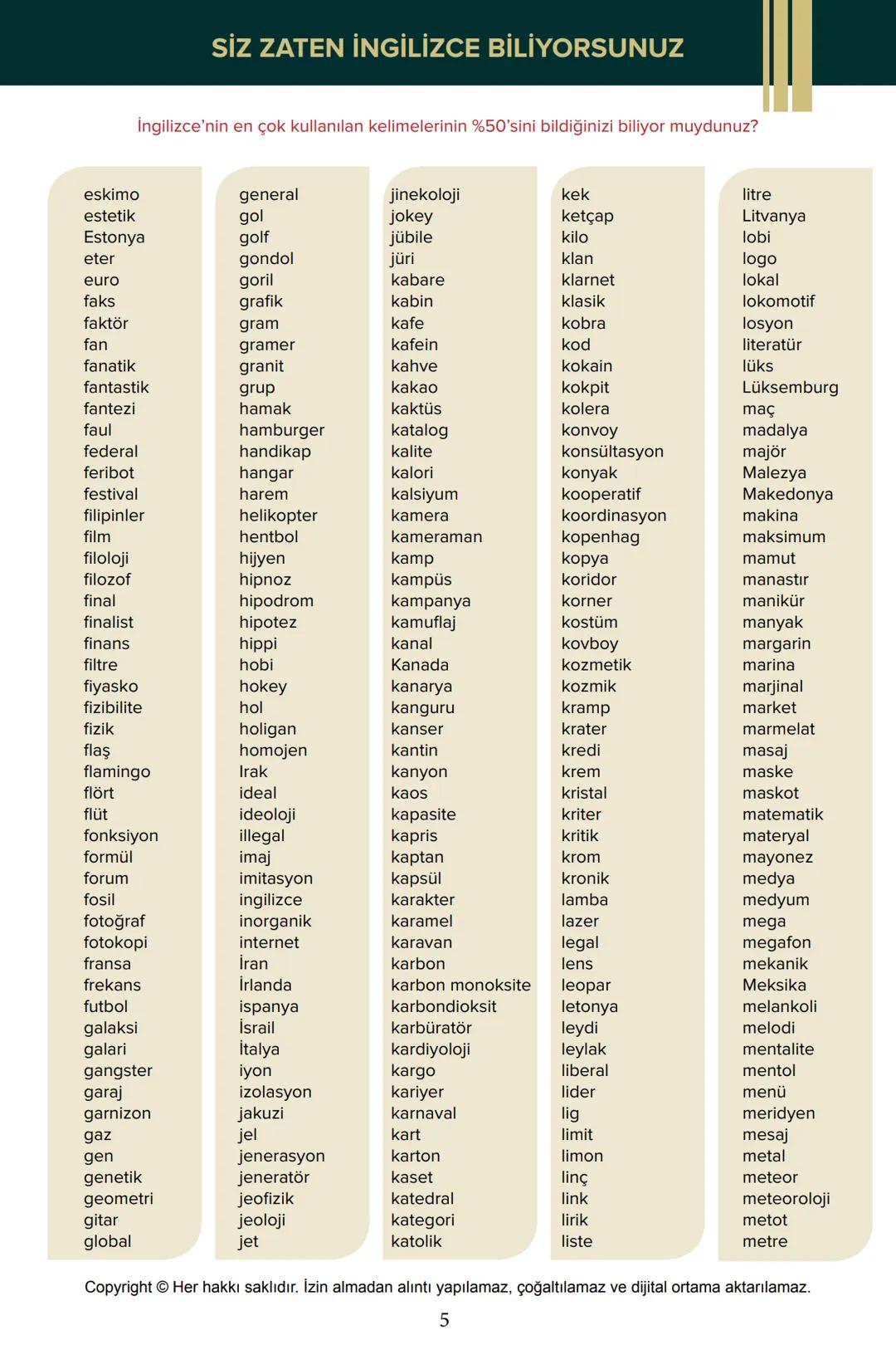 228
İNGİLİZCE'DEKİ EN ÖNEMLİ 1000 KELİME
1
accountant
2. afraid
3. age
4. airplane
5. alone
6. angry
7. animal
8 . answer
9. architect
10. a