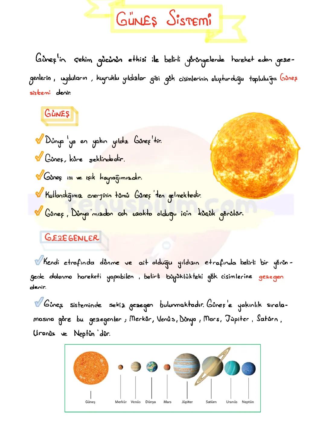 6. Sınıf Fen Bilimleri 1. Ünite Güneş sistemi ve tutulmalar