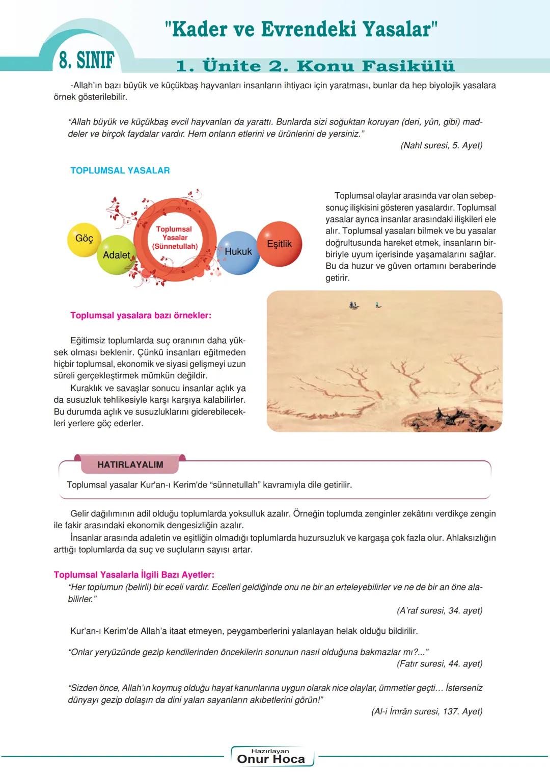 "Kader ve Evrendeki Yasalar"
8. SINIF
1. Ünite 2. Konu Fasikülü
Kader ve Evrendeki Yasalar
Evrendeki Yasalar
Allah'ın yarattığı canlı ve can