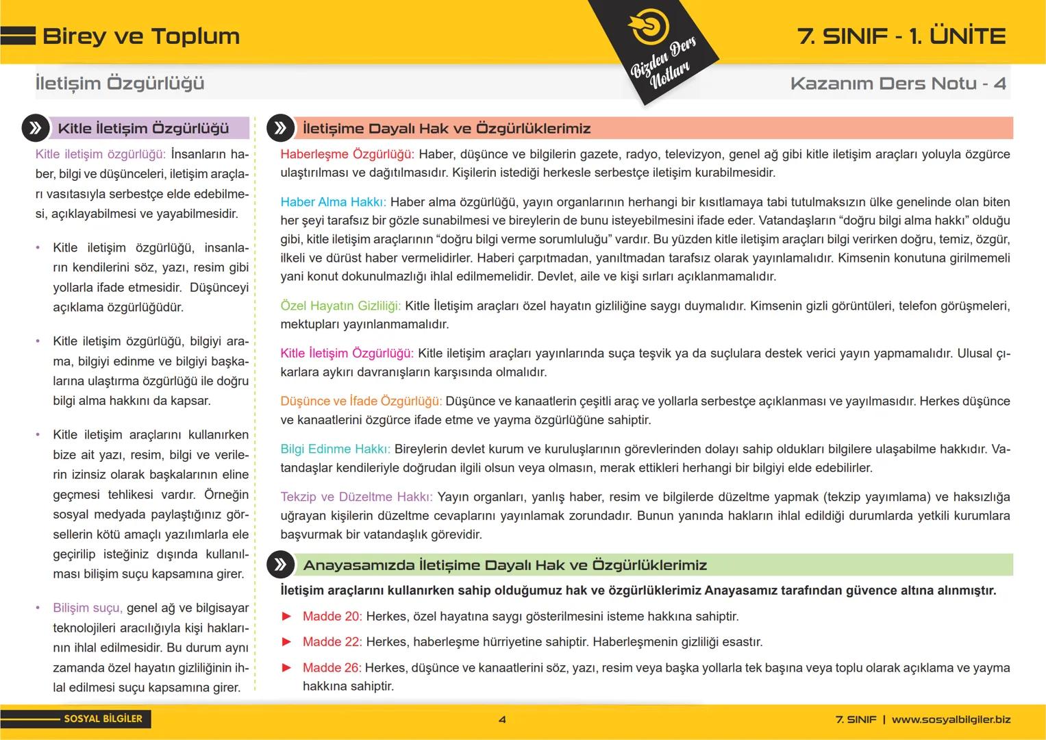 sosyalbilgiler.biz
7.SINIF
1.ÜNİTE
DERS NOTLARI
Seyhmus Yüce Birey ve Toplum
İnsandan İnsana Giden Yol
» İletişim Nedir?
İnsanlar günlük yaş